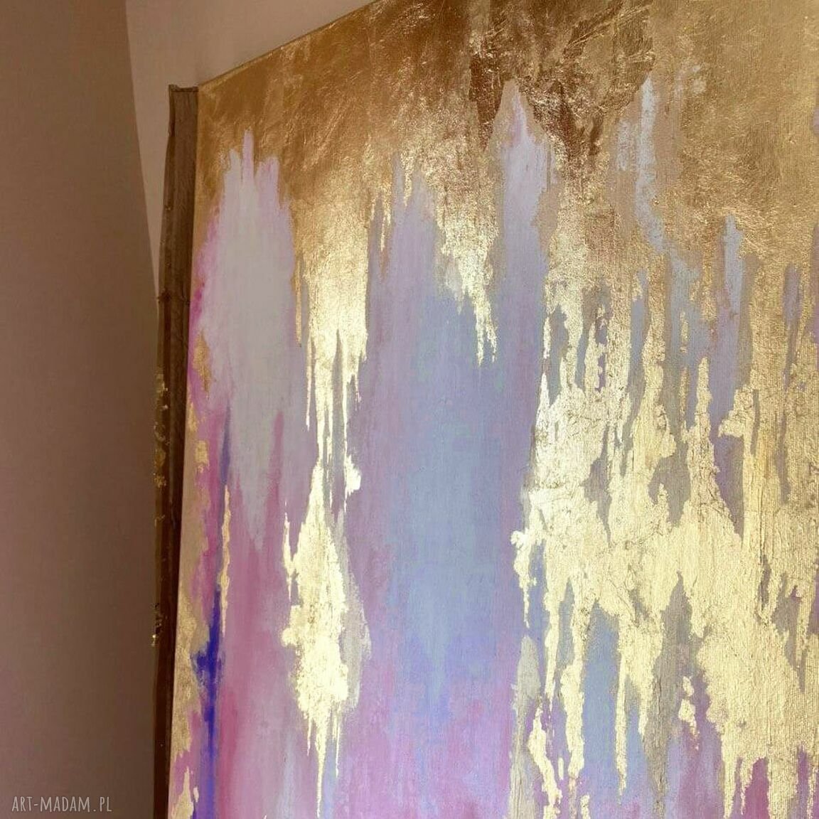 Duży nowoczesny obraz abstrakcyjny ze złotem Golden Waterfall 130x190 cm