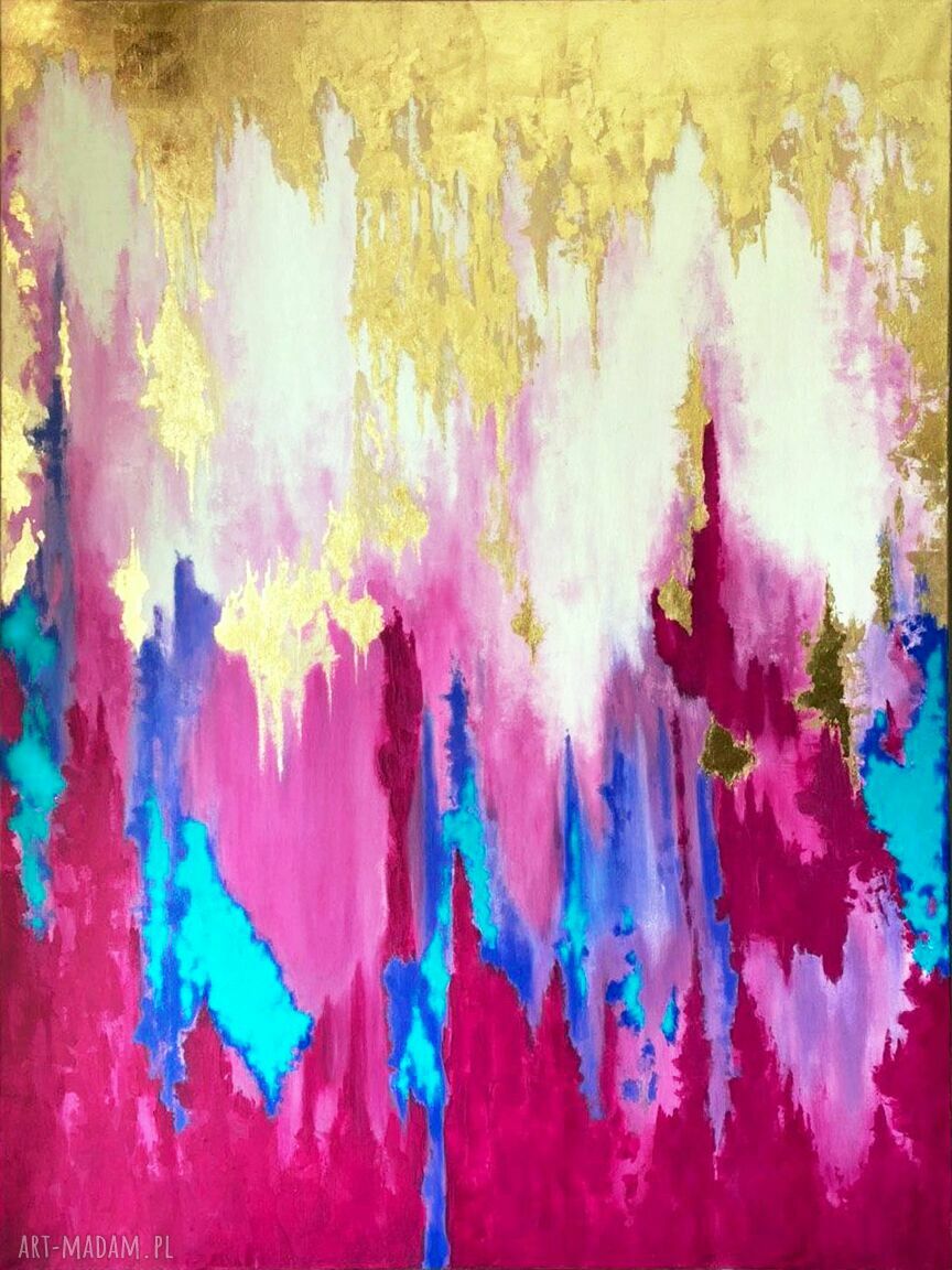 Duży nowoczesny obraz abstrakcyjny ze złotem Golden Waterfall 130x190 cm