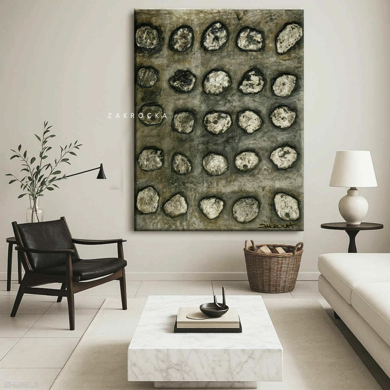 Duży obraz strukturalny 100x150 cm - metaliczna rzeźba brudne srebro do salonu