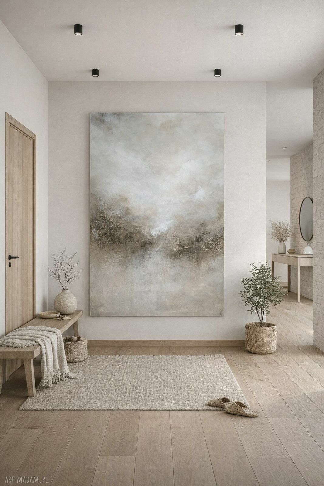 Duży obraz abstrakcja w neutralnych beżach i bieli XXL 150x90 cm