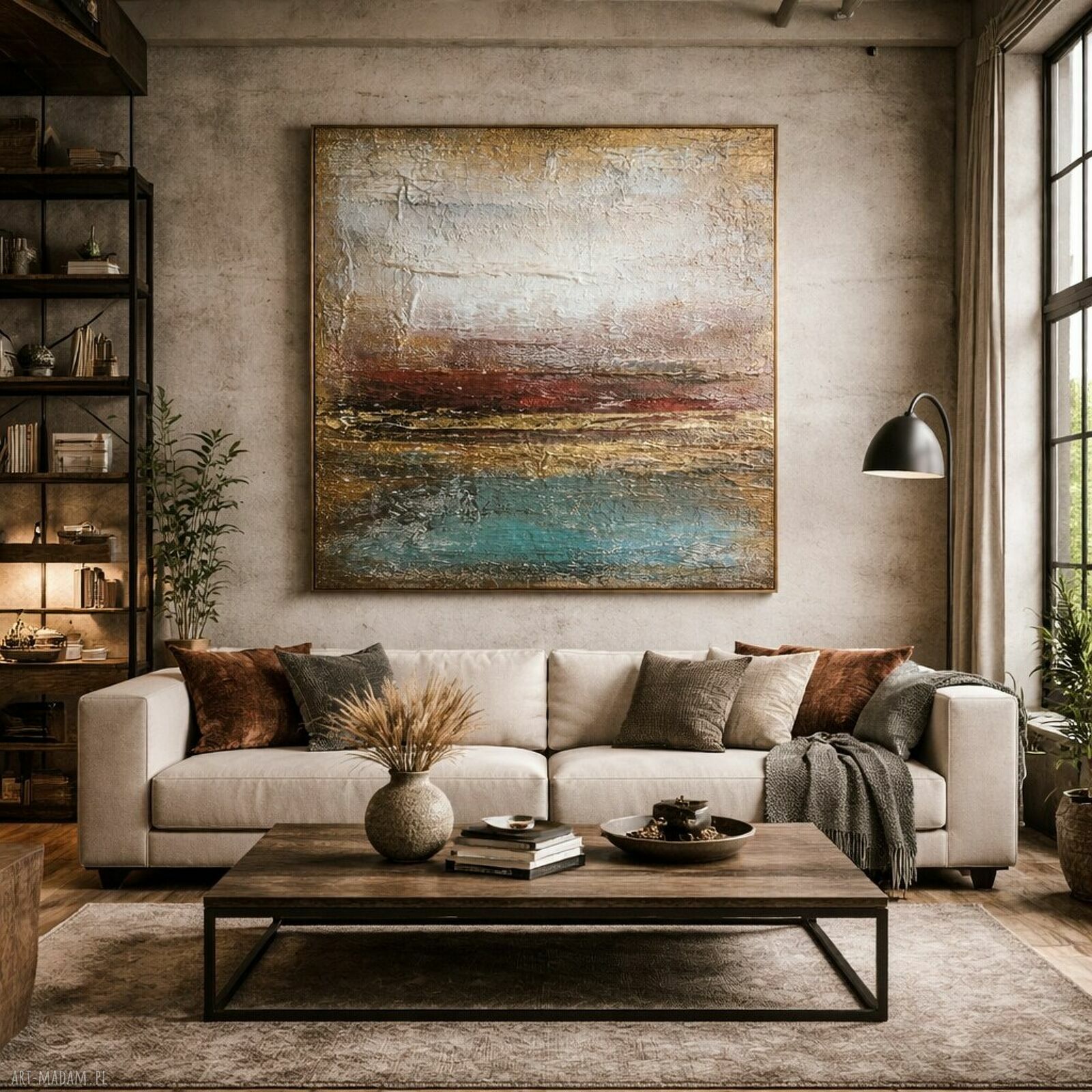 Duży obraz strukturalny ze złotem do salonu - Abstrakcja XXL 150x120 cm