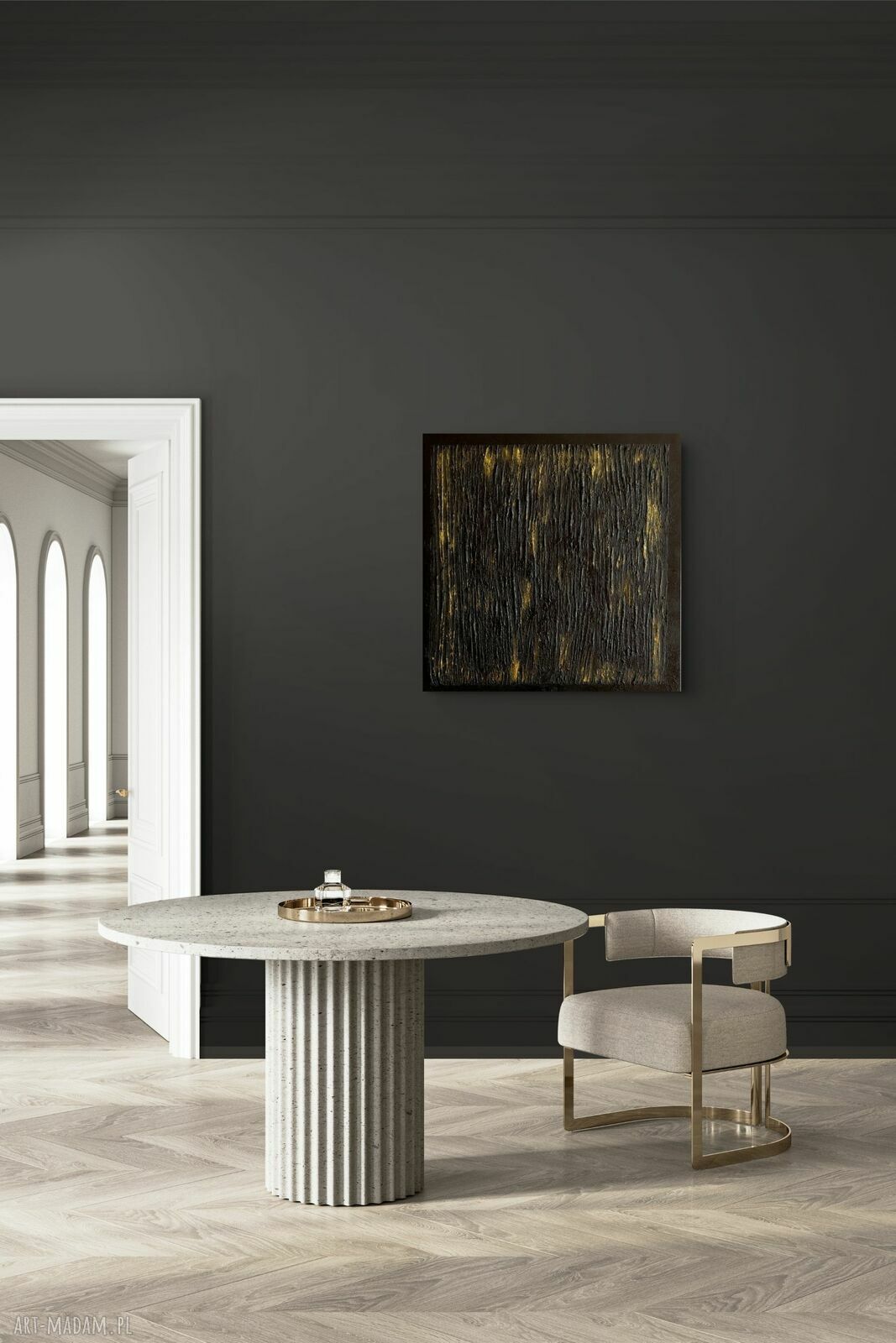 Duży obraz strukturalny 95x95 cm czarno-złoty do nowoczesnego wnętrza