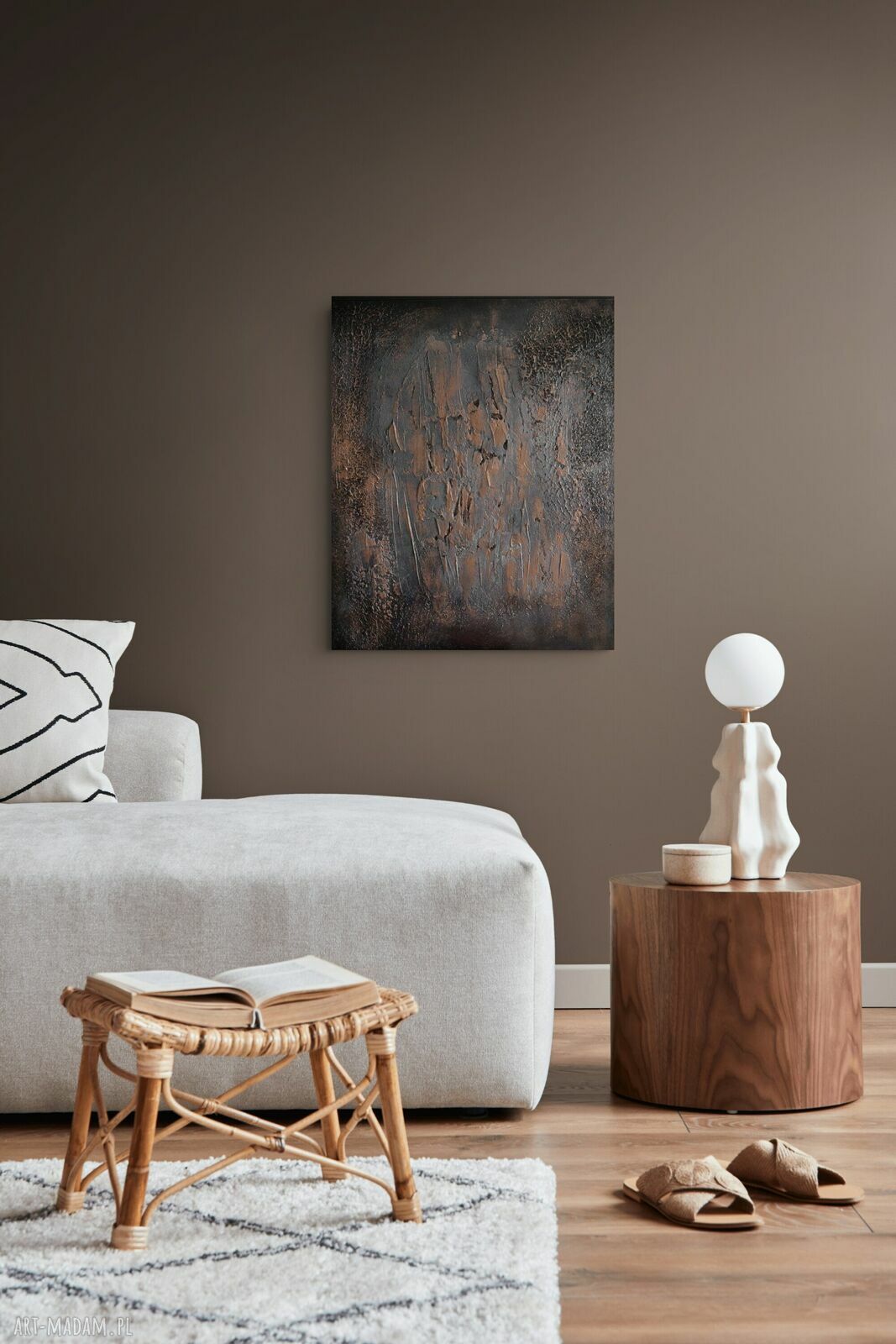 Czarno-miedziany obraz strukturalny 90x80 cm do nowoczesnych wnętrz