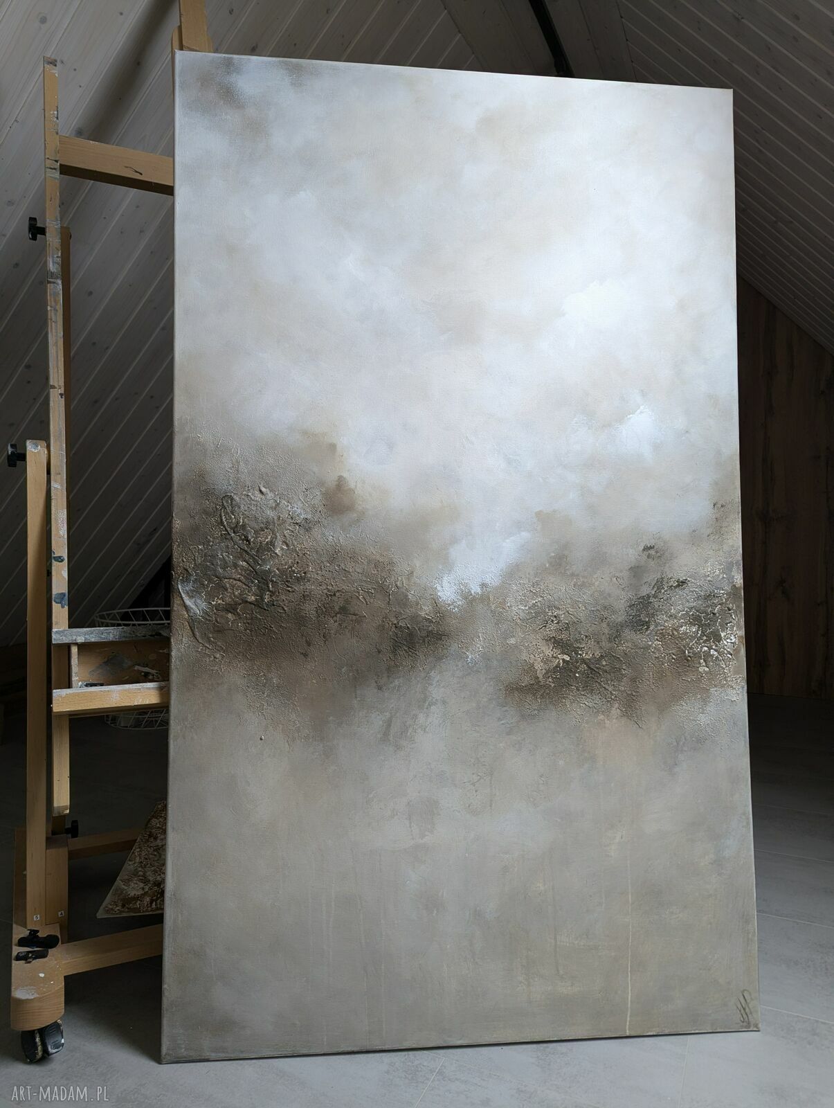 Duży obraz abstrakcja w neutralnych beżach i bieli XXL 150x90 cm