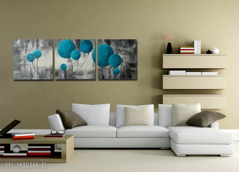 obraz duży DMUCHAWCE TURKUSOWE 2 -150x50cm ręcznie malowany