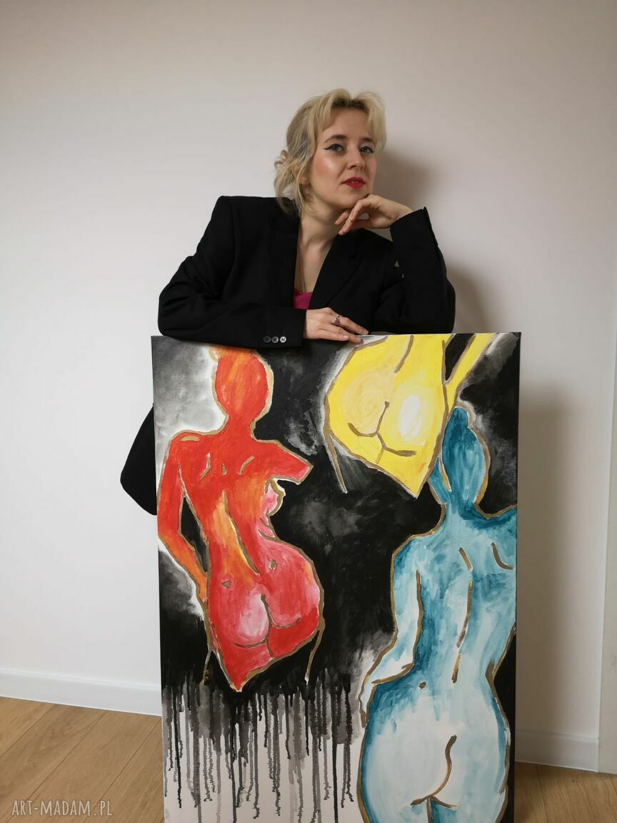 Duży obraz do salonu z aktem kobiecym - ręcznie malowany akryl 100x70 cm