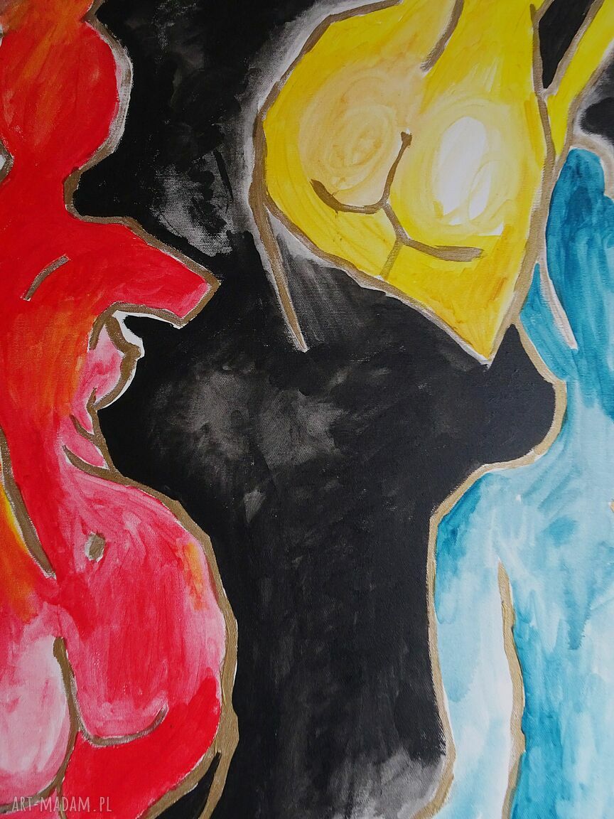 Duży obraz do salonu z aktem kobiecym ręcznie malowany akryl 100x70 cm