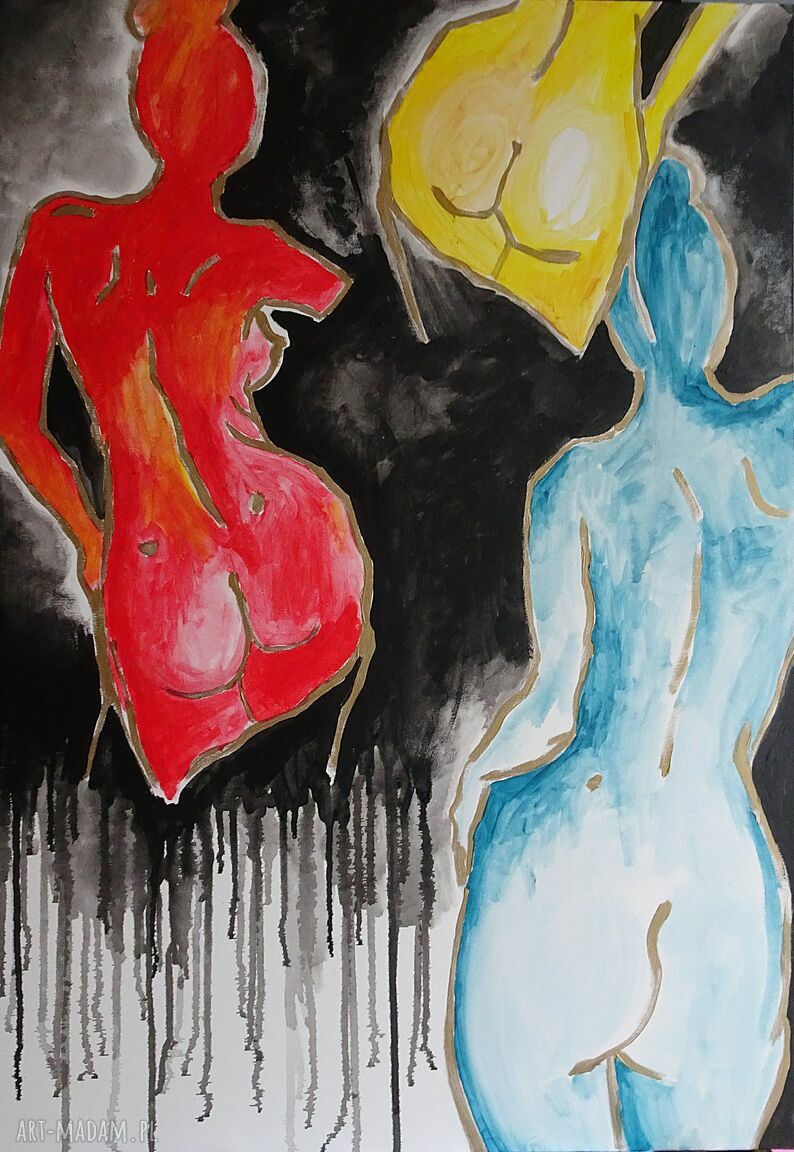 Duży obraz do salonu z aktem kobiecym ręcznie malowany akryl 100x70 cm