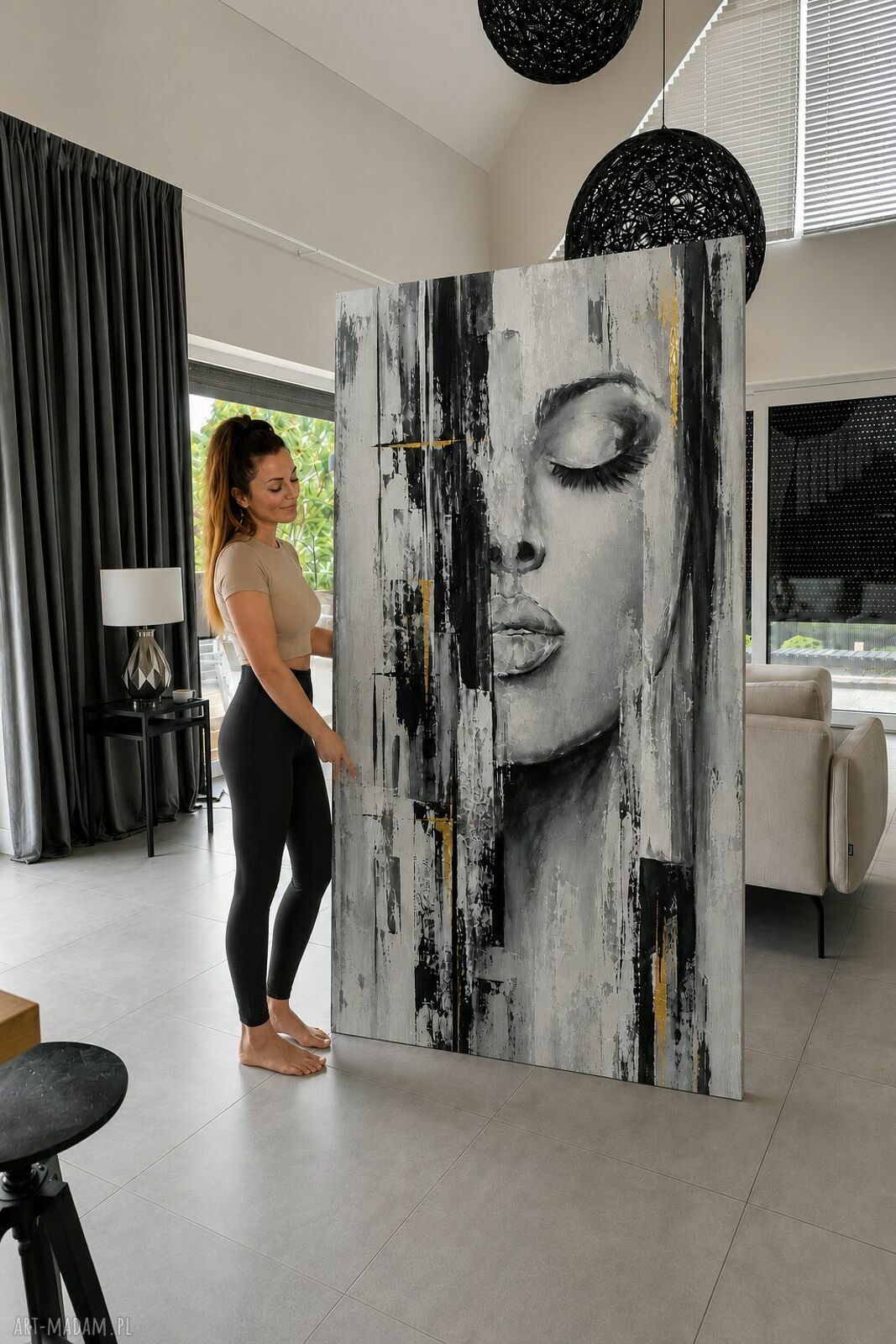 Duży obraz olejny Kobieta XXL 100x180 cm do salonu i na antresolę