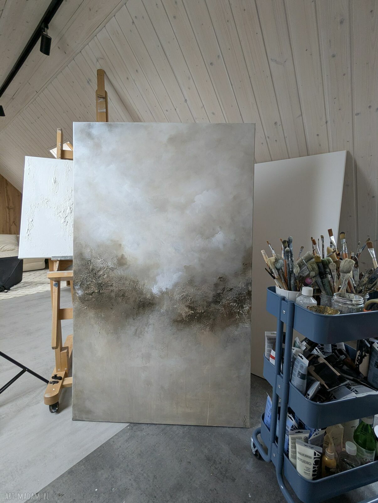 Duży obraz abstrakcja w neutralnych beżach i bieli XXL 150x90 cm