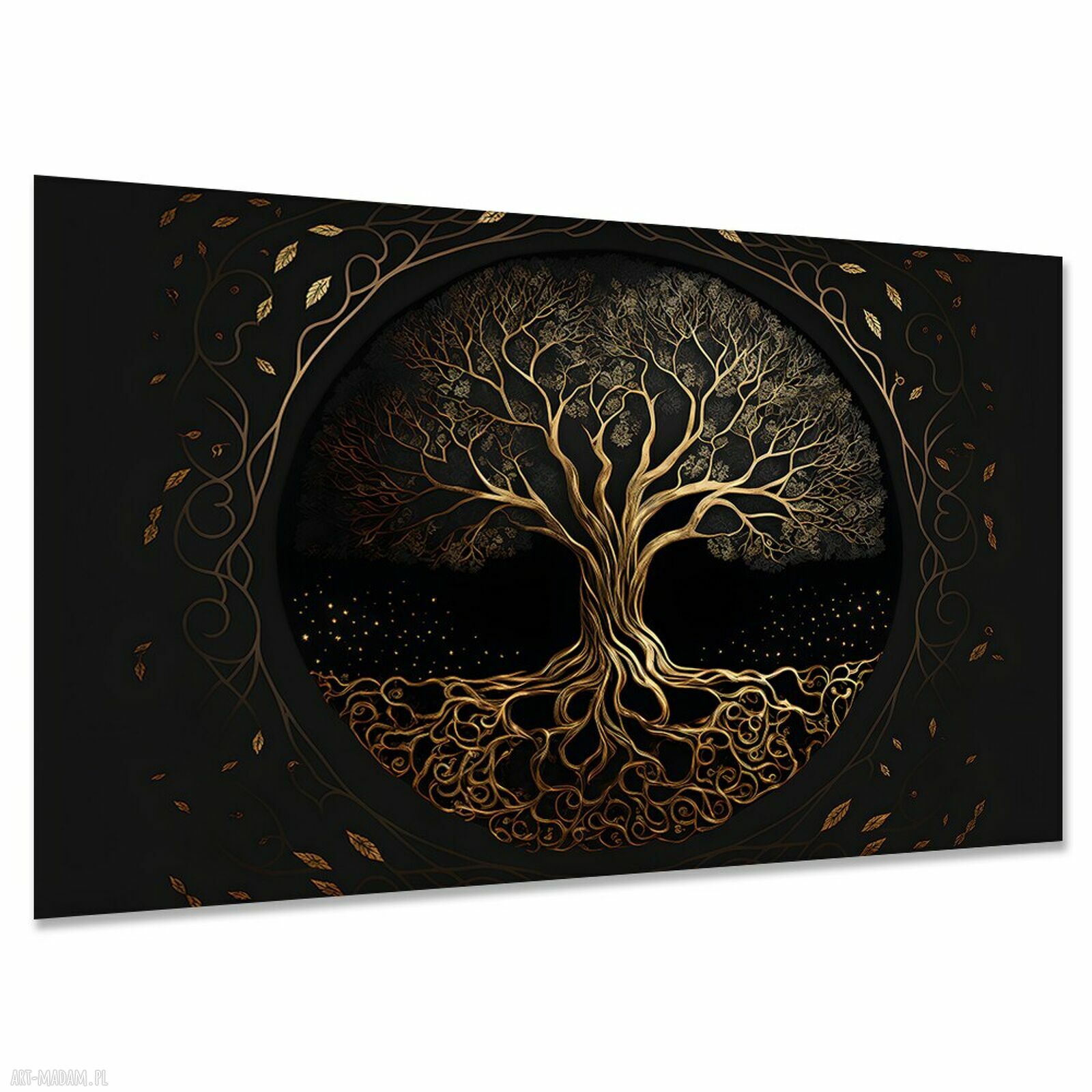 Duży obraz Drzewo Życia glamour złoto-czarny na płótnie canvas 120x80