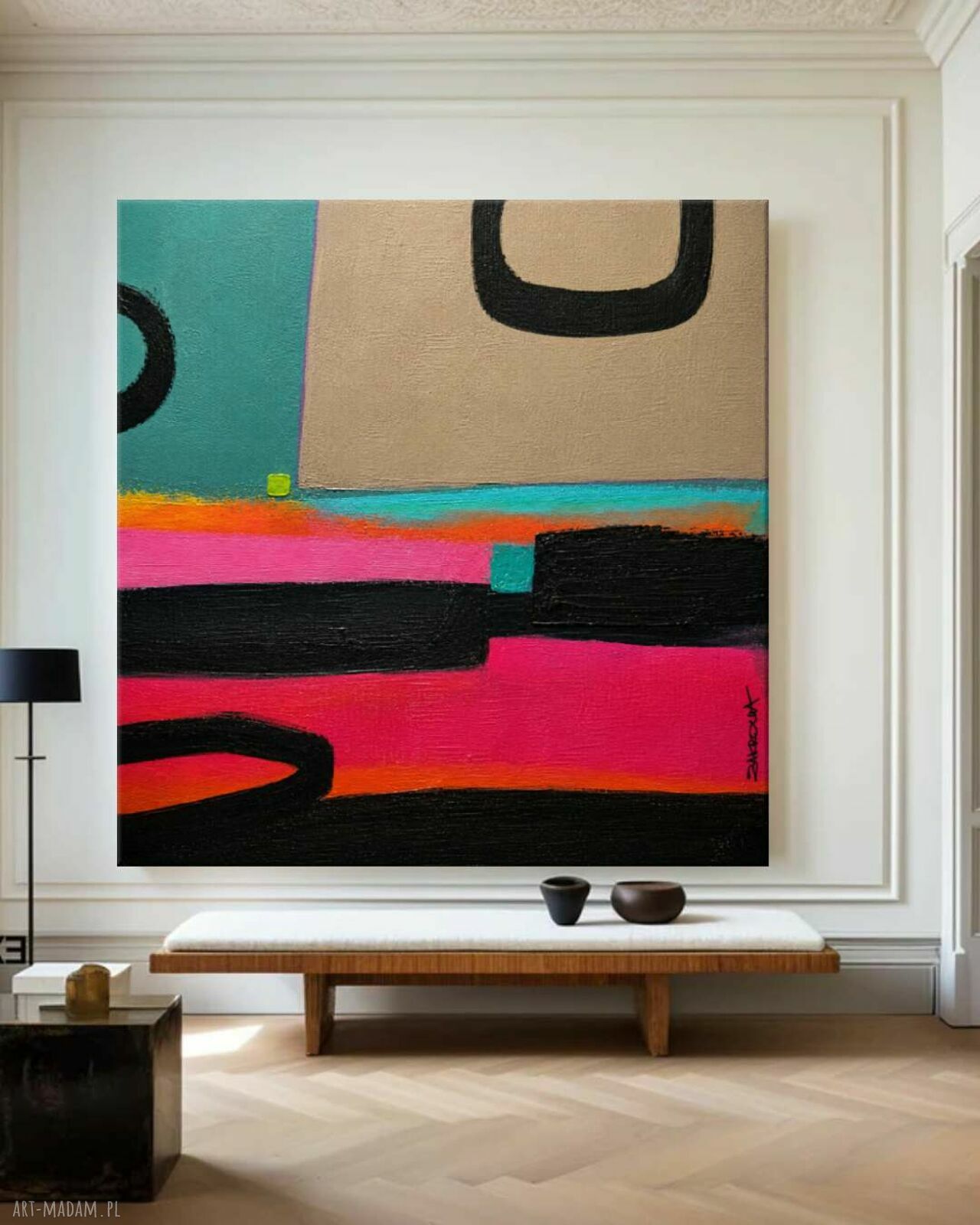 Duży obraz ręcznie malowany akryl 120x120 cm Zakrocka - gotowy do zawieszenia bez ramy