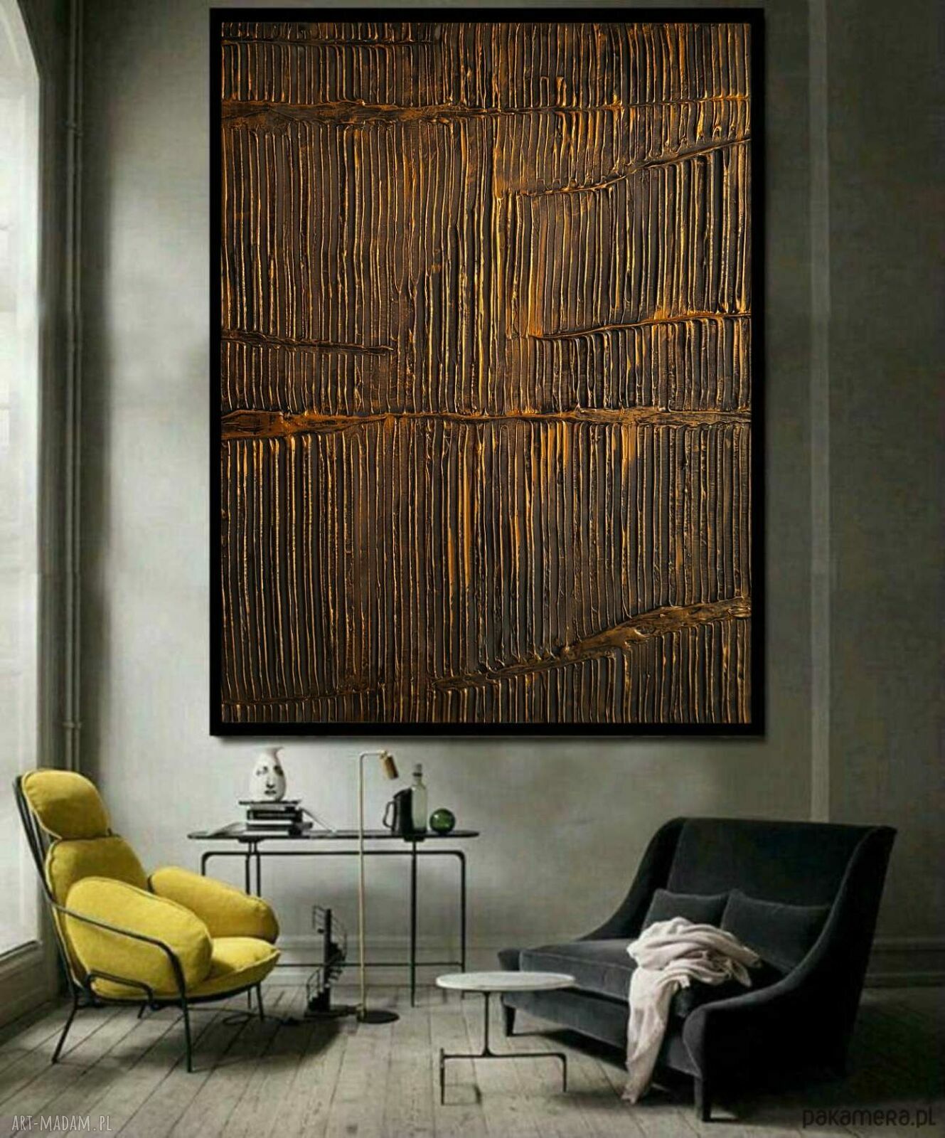 Duży obraz strukturalny metaliczny 10x150 cm na antresolę - złoty model 100326
