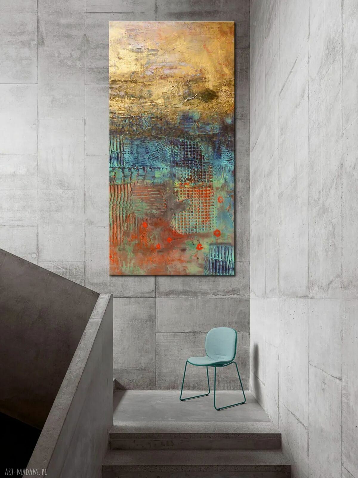 Duży obraz strukturalny 80x160 cm - kontrast i złoto