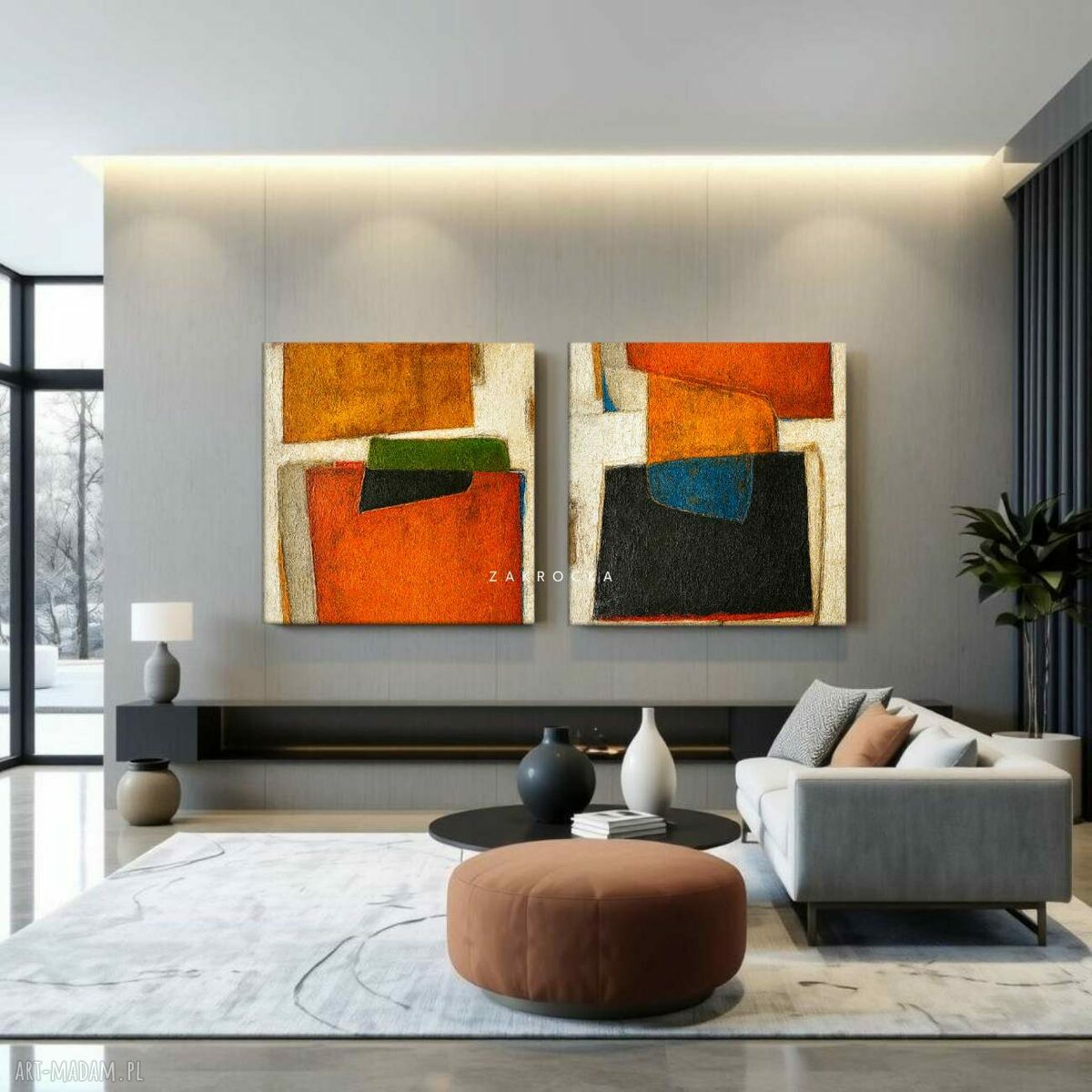 Duży obraz 120x240 cm - abstrakcja strukturalna na pustą ścianę