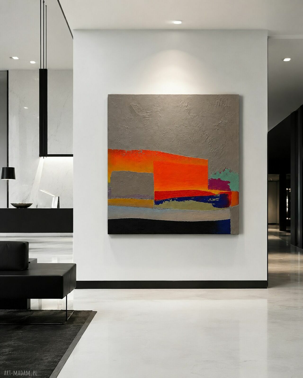 Duży obraz ręcznie malowany akryl 120x120 cm Zakrocka - faktura i relief