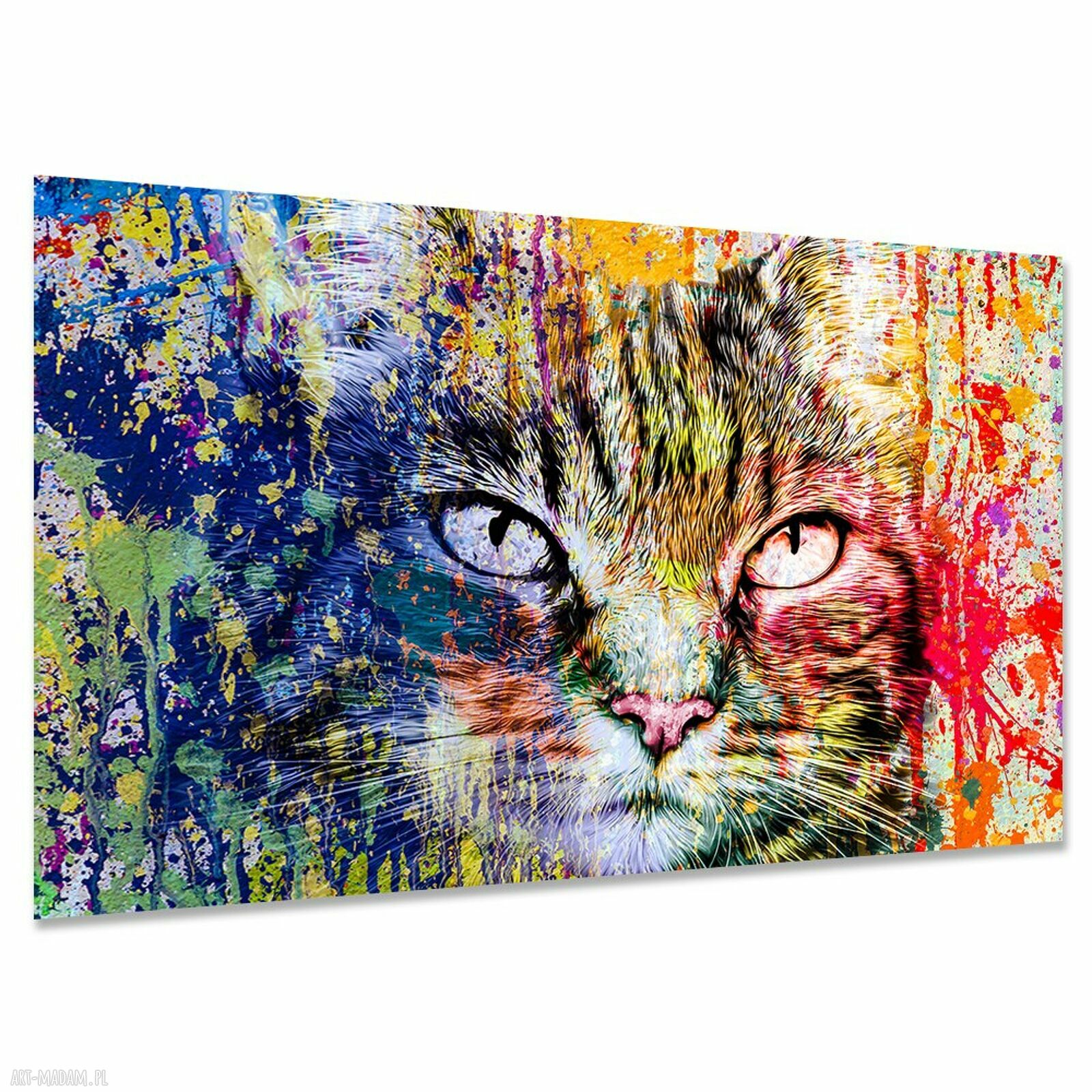 Duży obraz kolorowy kot 12 pop art na płótnie 120x80
