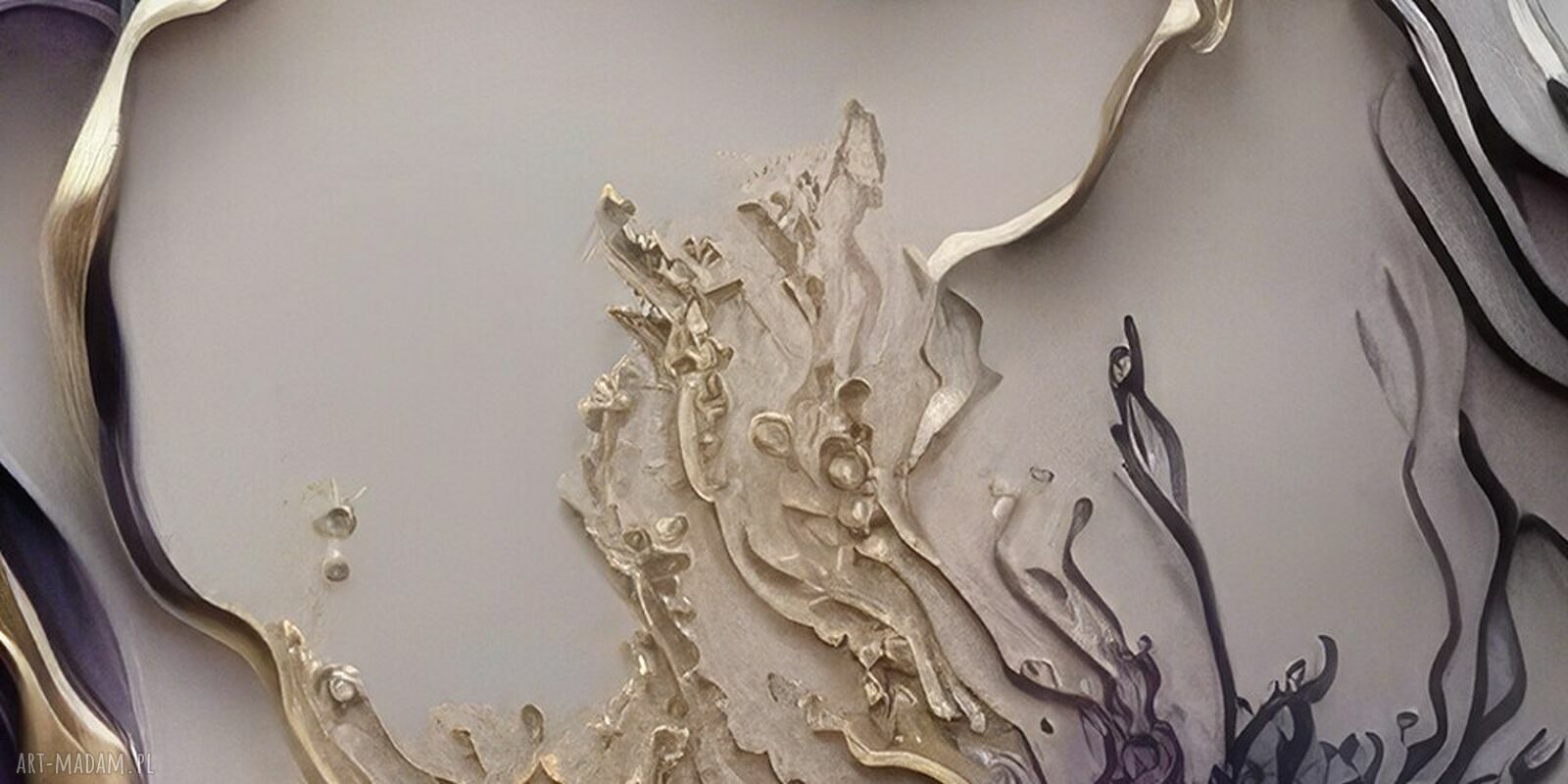 Duży obraz na ścianę Kwiat 69 fiolet złoto 120x80 - nowoczesny do salonu