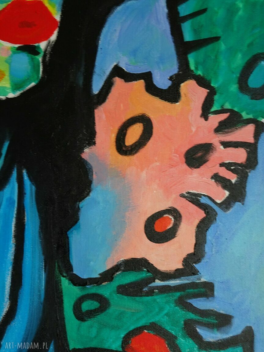 Duży obraz olejny „Dziewczyna ze wstęgą” w stylu ekspresjonizmu (100x70 cm)