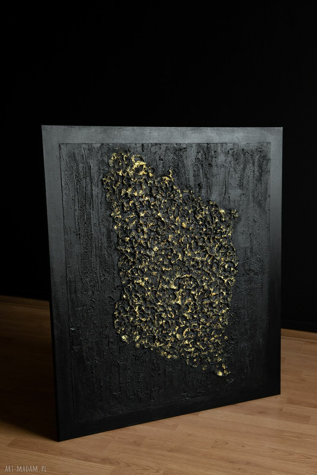 Duży czarno-złoty obraz strukturalny 90x80 cm