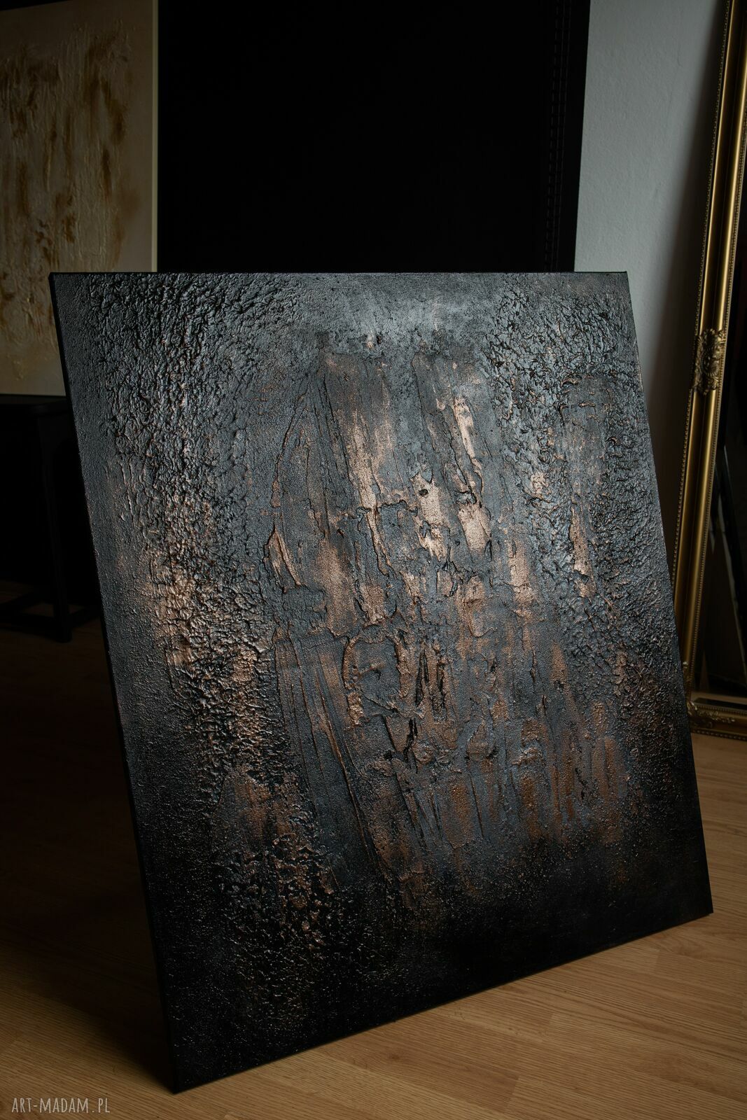 Czarno-miedziany obraz strukturalny 90x80 cm do nowoczesnych wnętrz