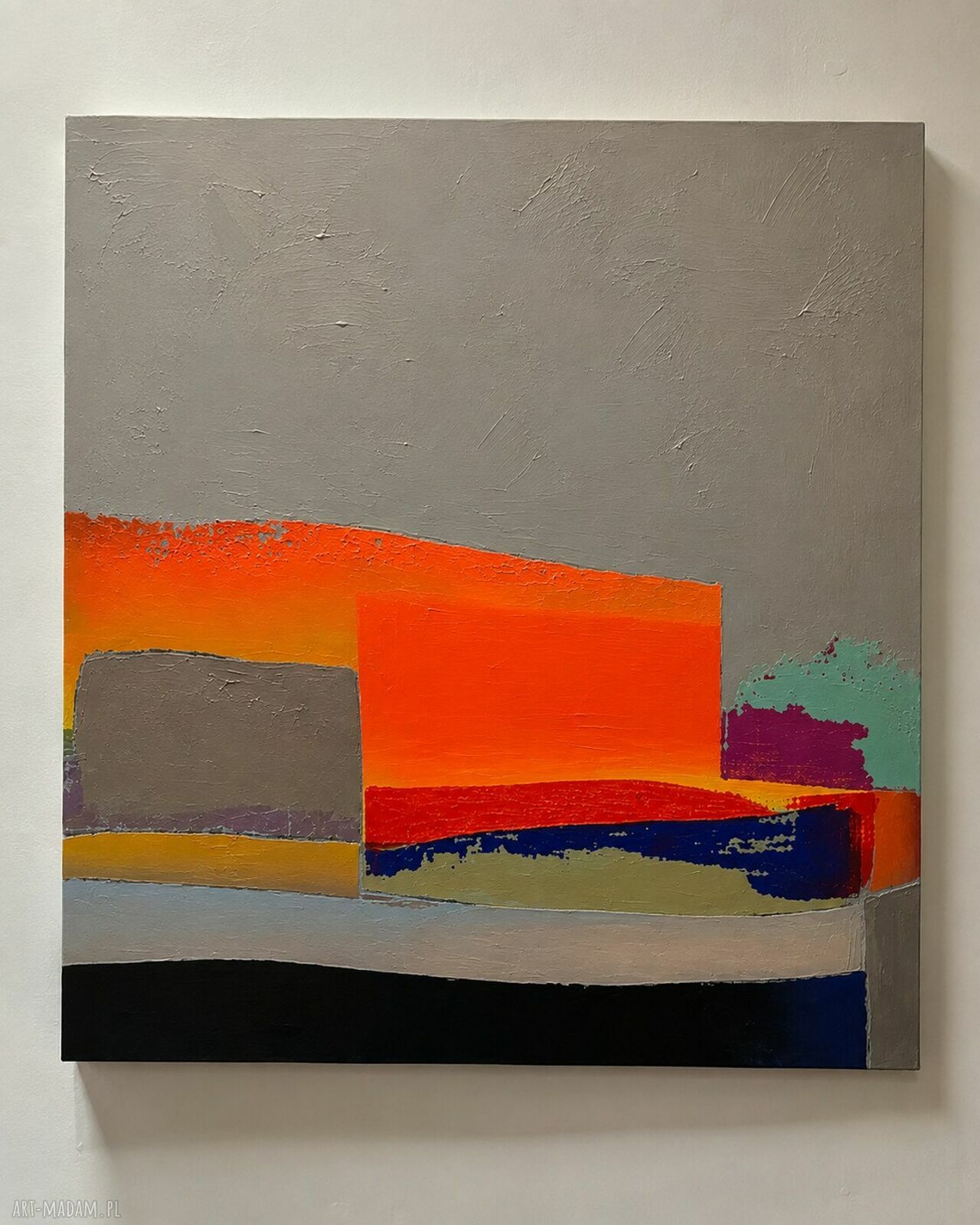 Duży obraz ręcznie malowany akryl 120x120 cm Zakrocka - faktura i relief