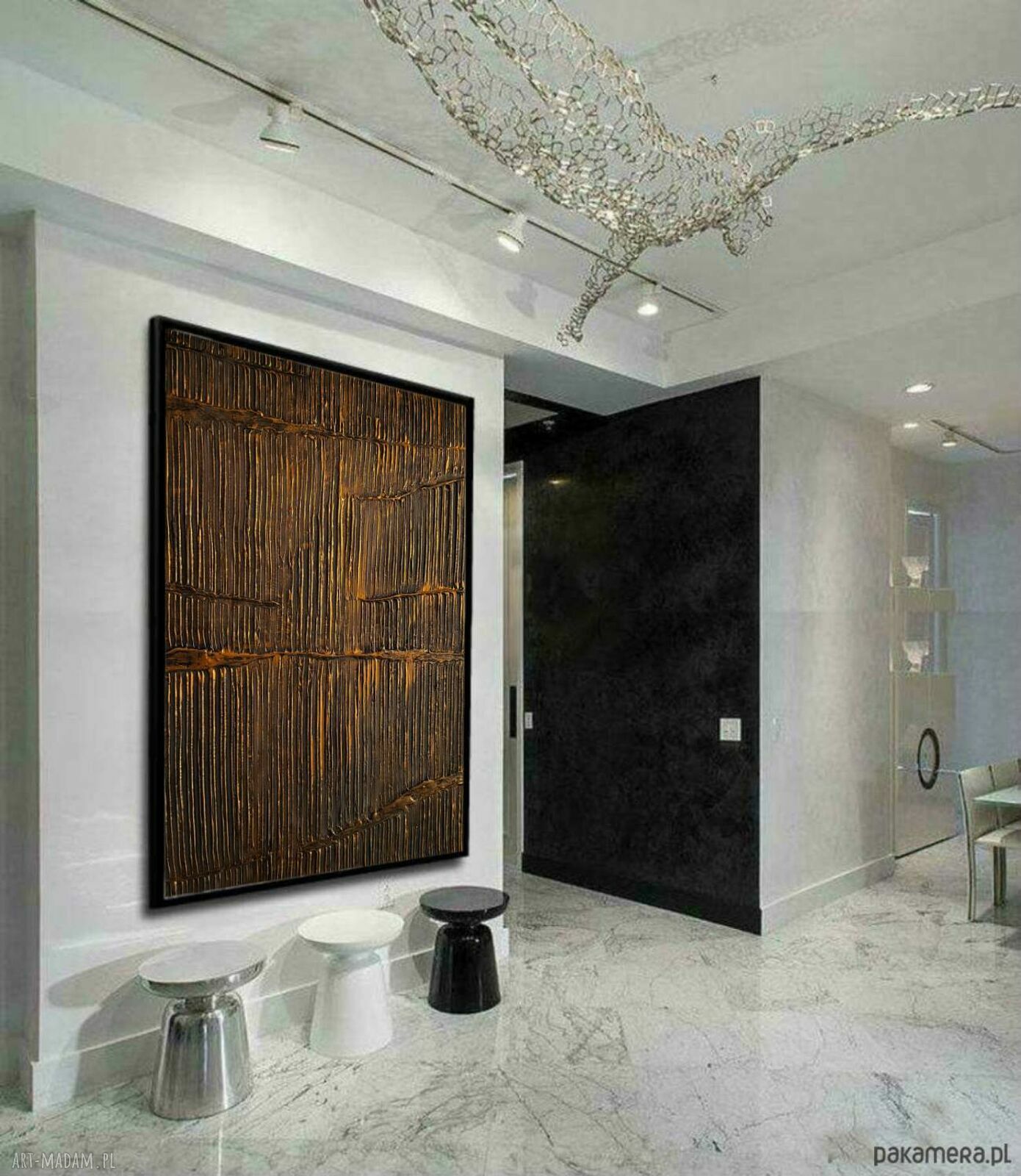 Duży obraz strukturalny metaliczny 10x150 cm na antresolę - złoty model 100326