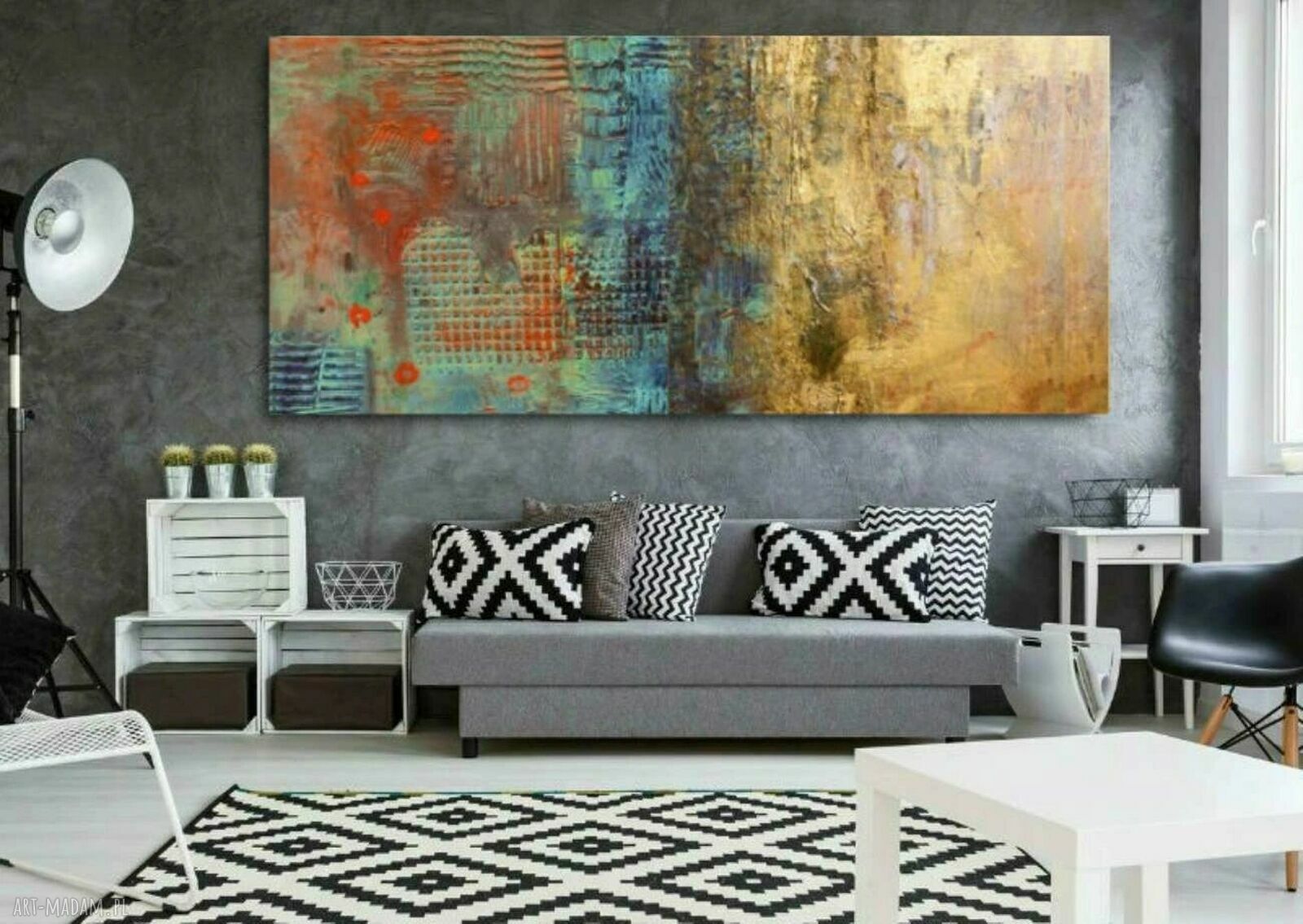 Duży obraz strukturalny 80x160 cm - kontrast i złoto