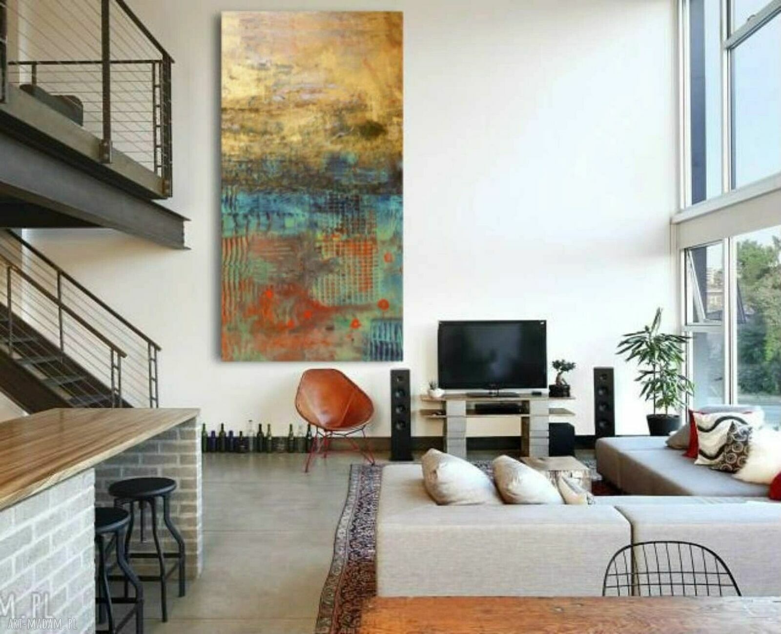 Duży obraz strukturalny 80x160 cm - kontrast i złoto