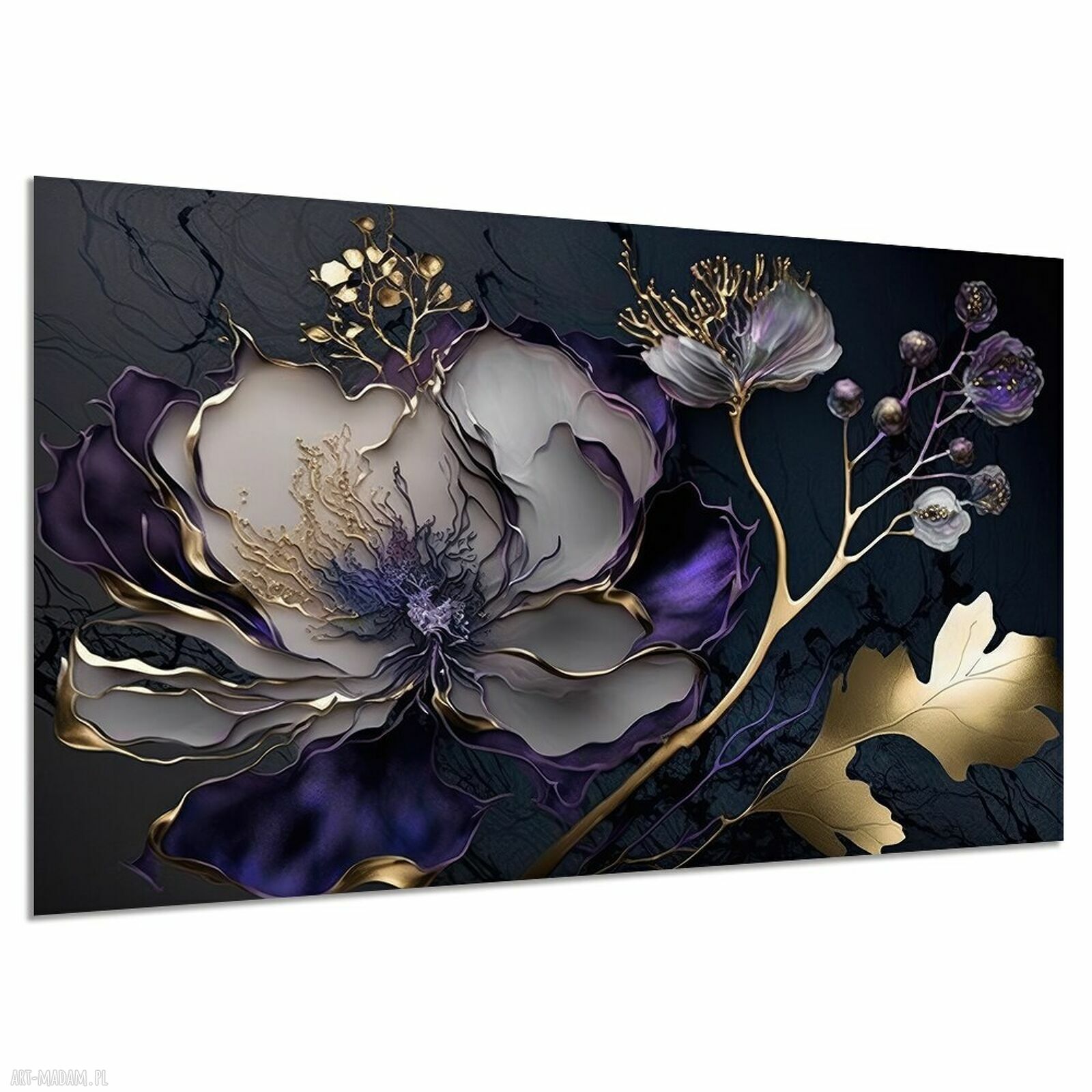 Duży obraz na ścianę Kwiat 69 fiolet złoto 120x80 - nowoczesny do salonu