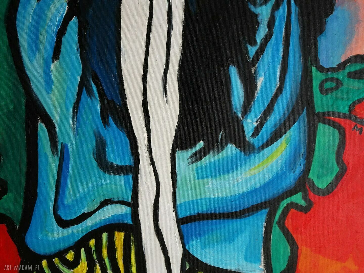 Duży obraz olejny „Dziewczyna ze wstęgą” w stylu ekspresjonizmu (100x70 cm)