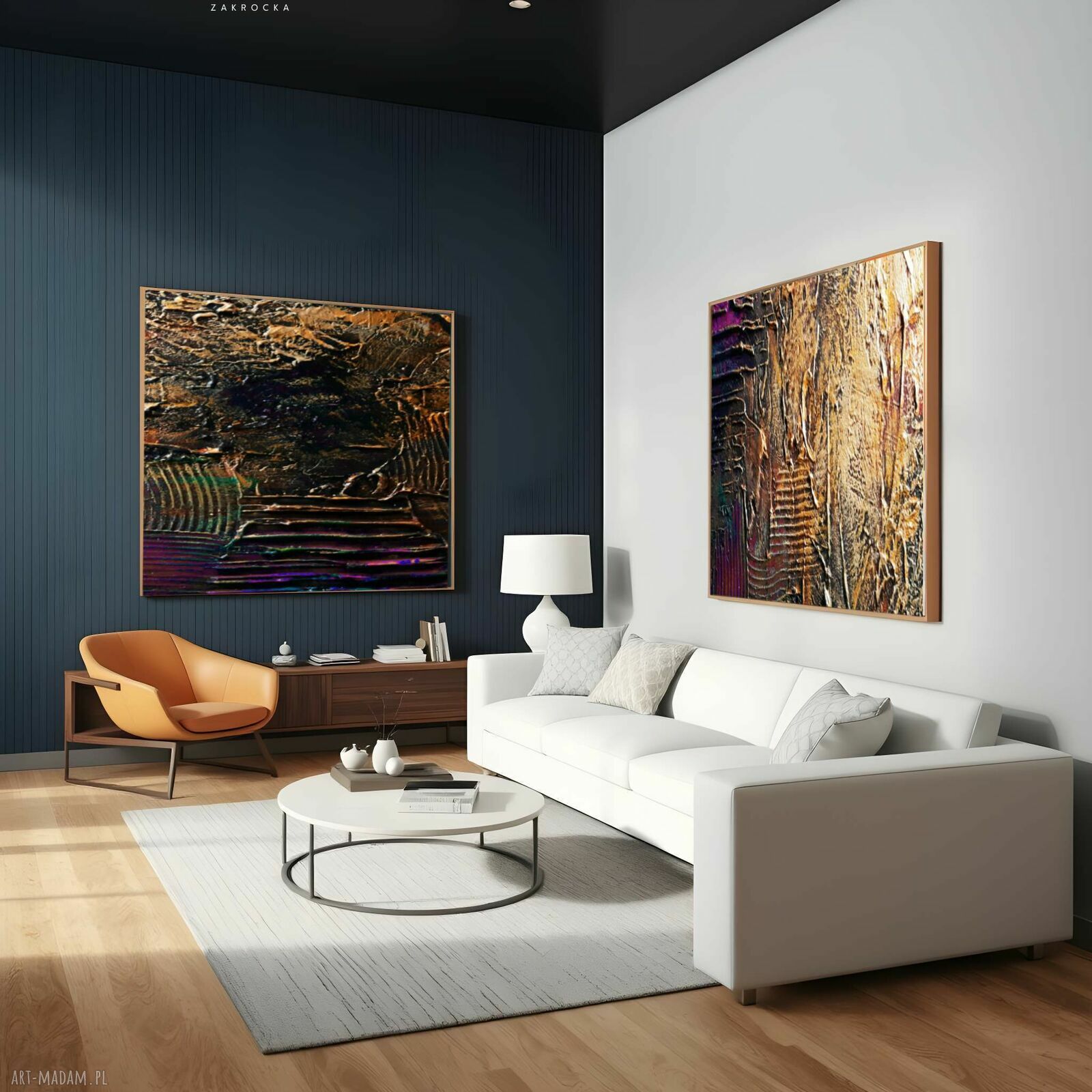 Duży obraz strukturalny metaliczny dyptyk „Śliwka w złocie” 2 szt. 120 x 120 cm