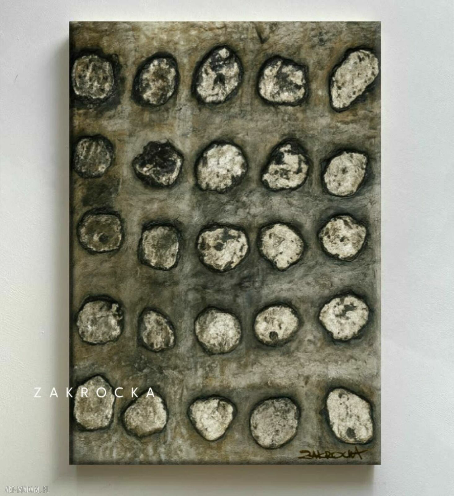 Duży obraz strukturalny 100x150 cm - metaliczna rzeźba brudne srebro do salonu