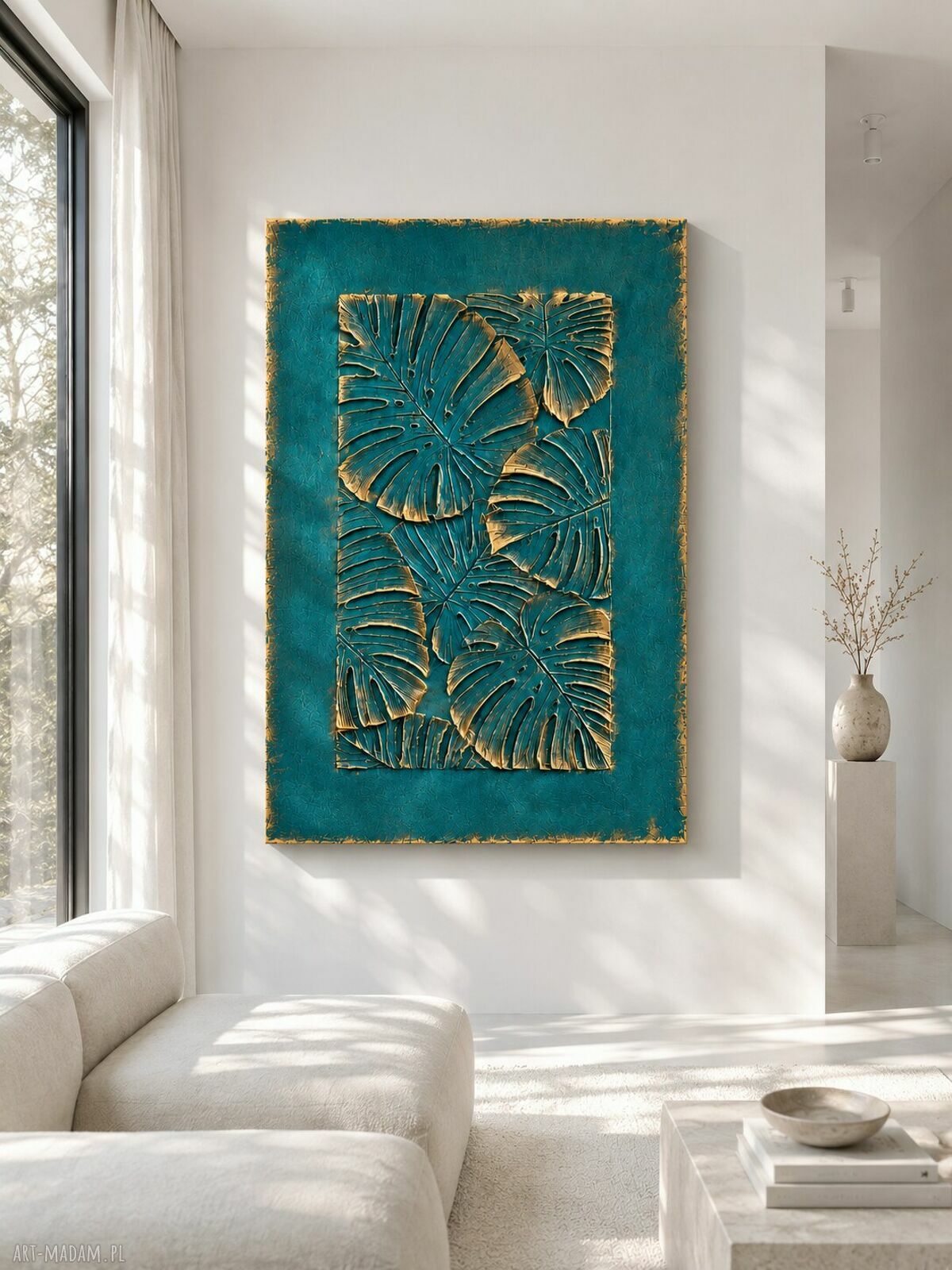 Duży obraz do salonu 100x150 cm - abstrakcja strukturalna handmade
