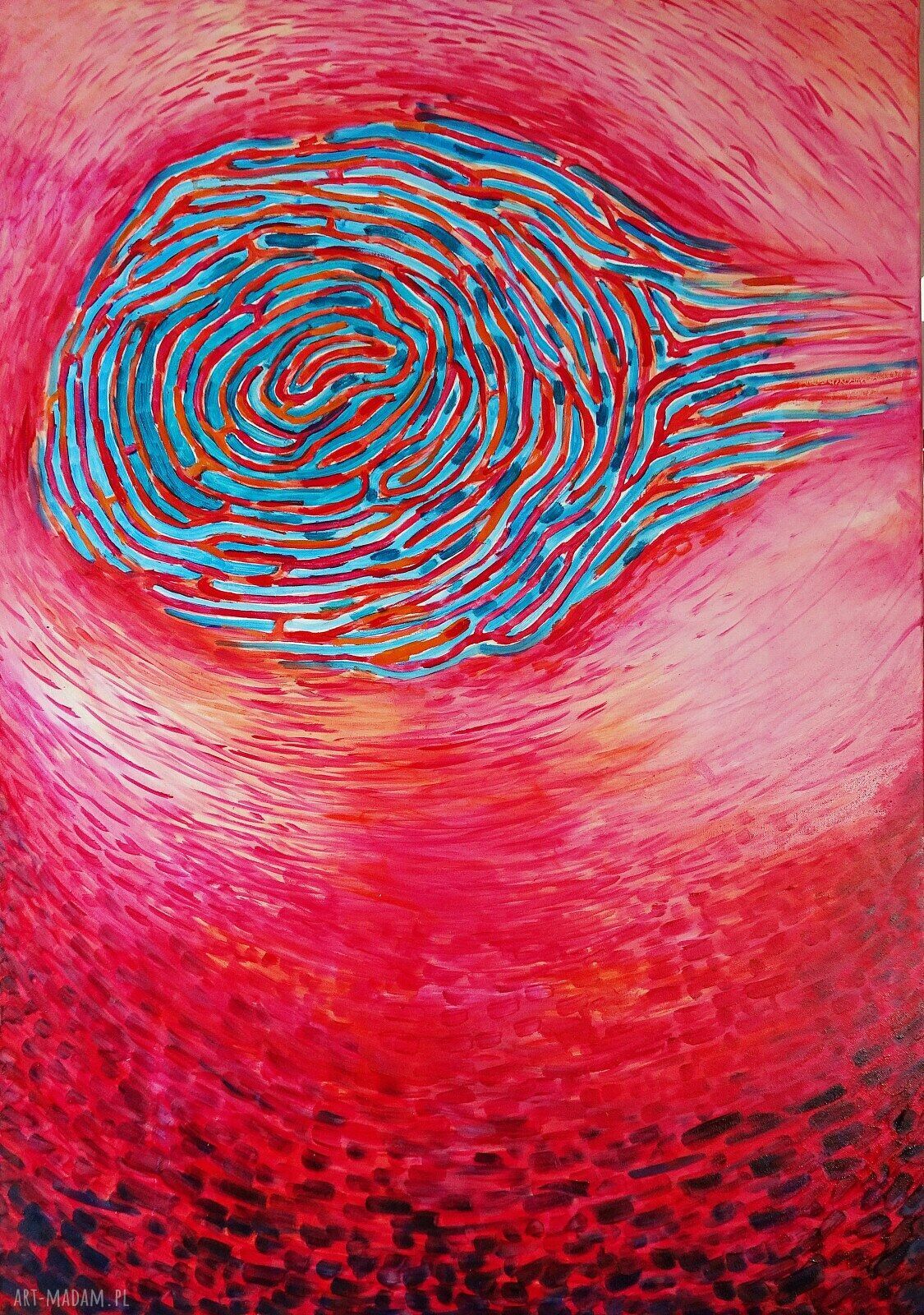 Duży obraz olejny „Dno” abstrakcja 100x70 cm na blejtramie