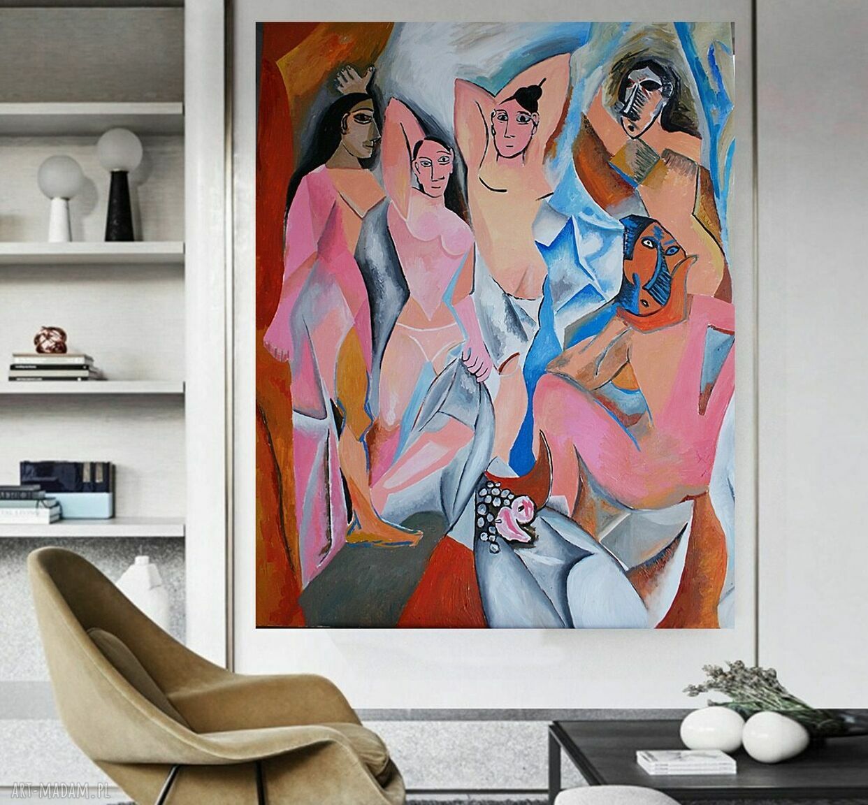 Duży obraz olejny „Panny z Awinionu” Pablo Picasso - kubizm na blejtramie 100x80 cm, edycja limitowana