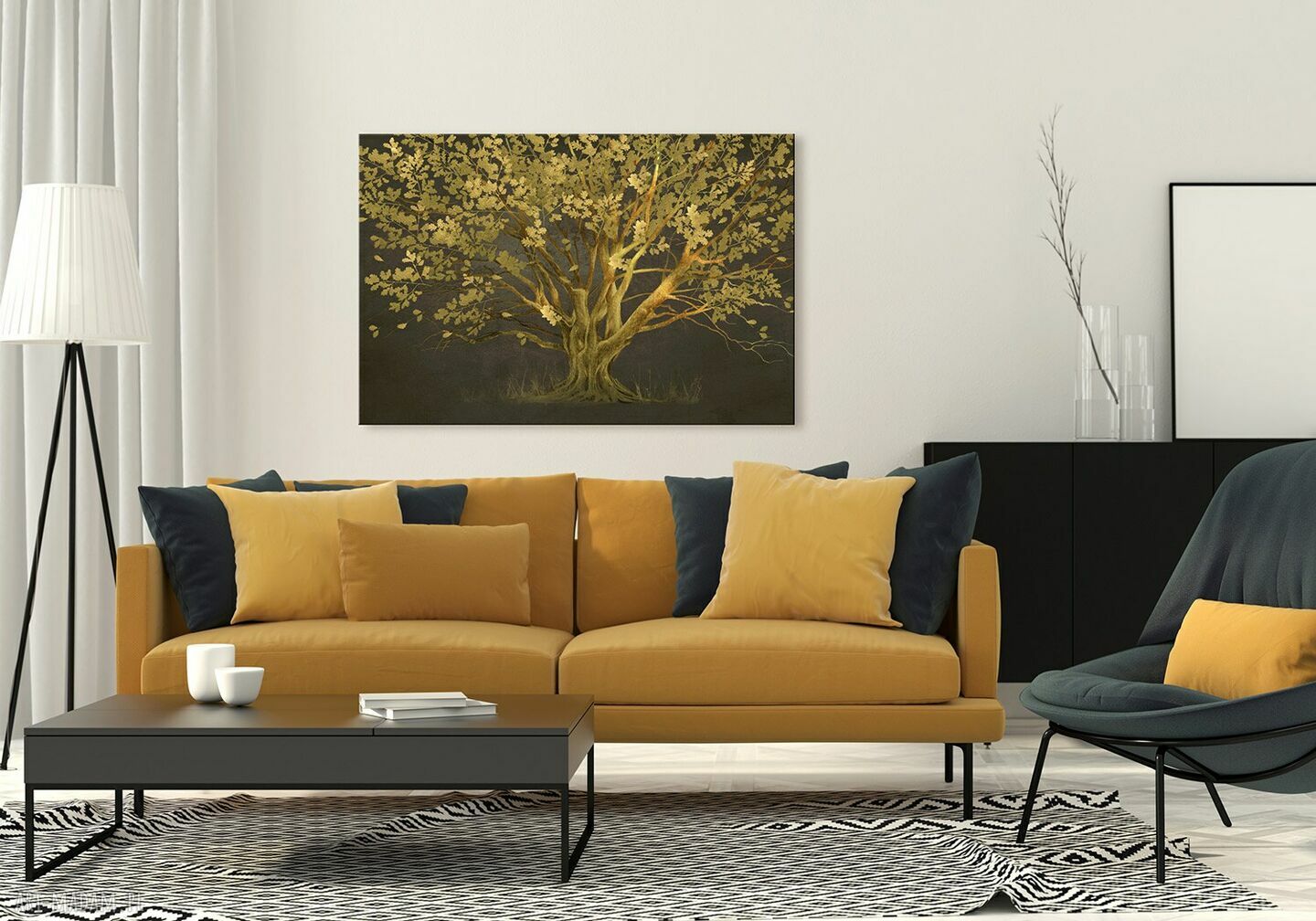 Duży obraz do salonu na płótnie - Drzewo w odcieniach złota 120x80 (Nowdeco)