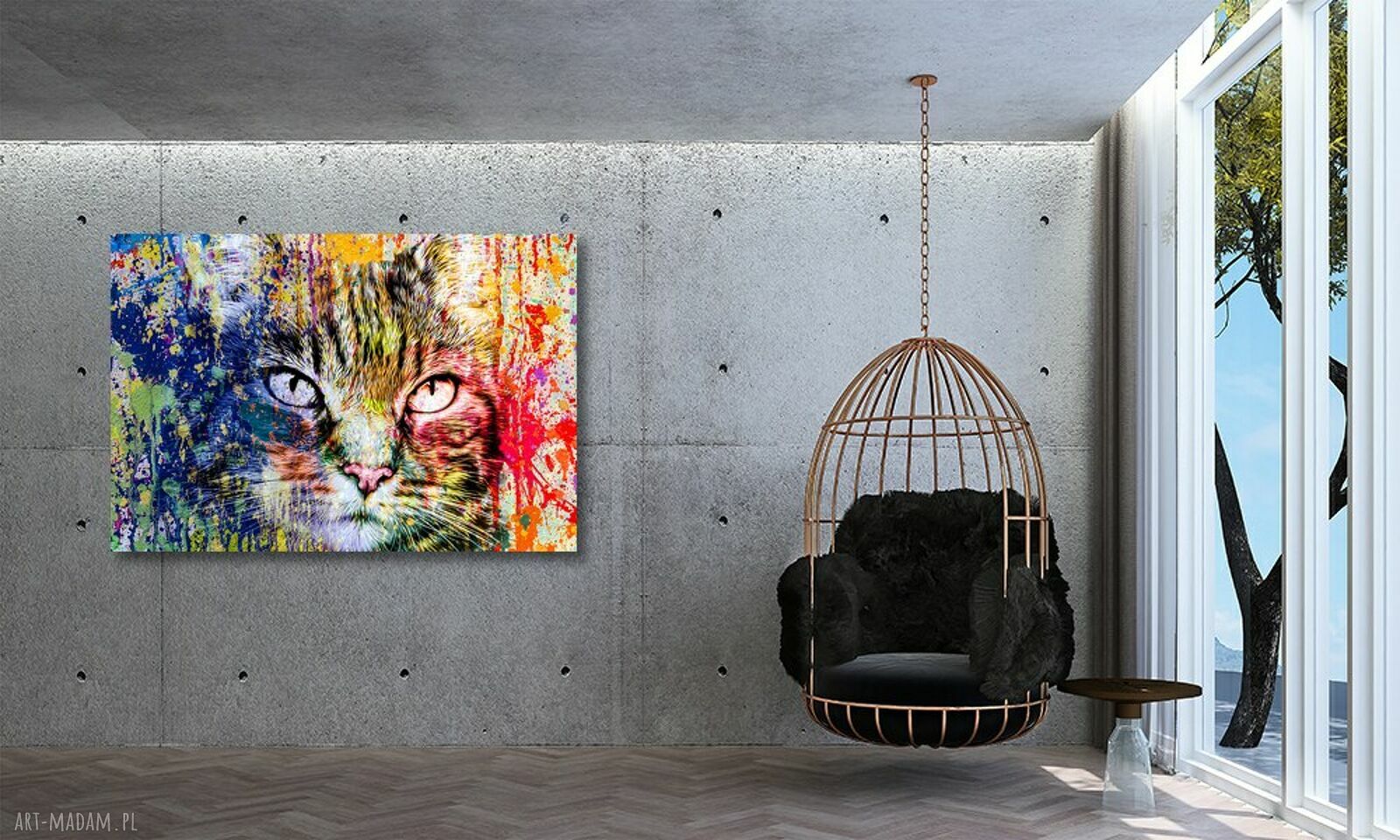 Duży obraz kolorowy kot 12 pop art na płótnie 120x80