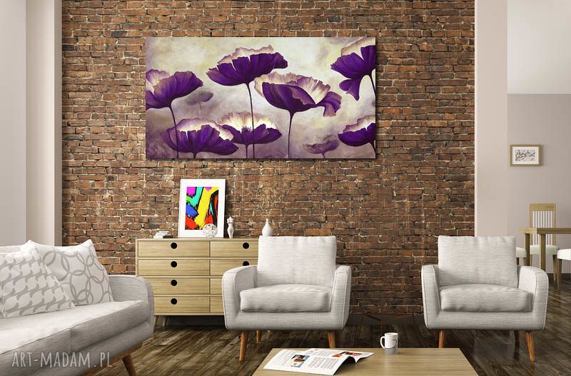Fioletowy obraz z kwiatami 120x70 cm na płótnie canvas - gotowy do zawieszenia