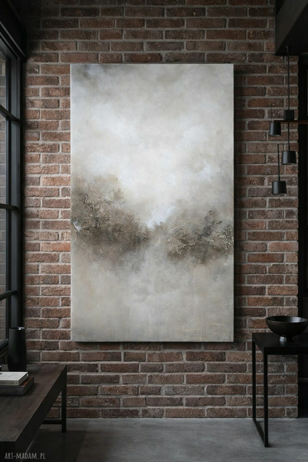 Duży obraz abstrakcja w neutralnych beżach i bieli XXL 150x90 cm