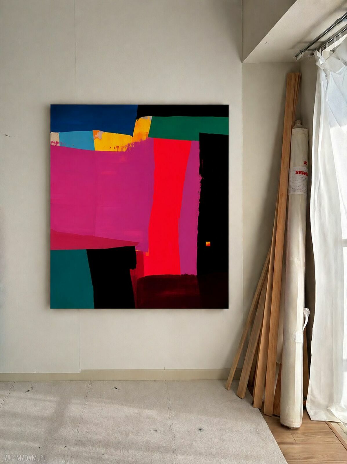 Duży obraz nowoczesny akrylowy 120x120 cm - technika mieszana i gotowy do zawieszenia