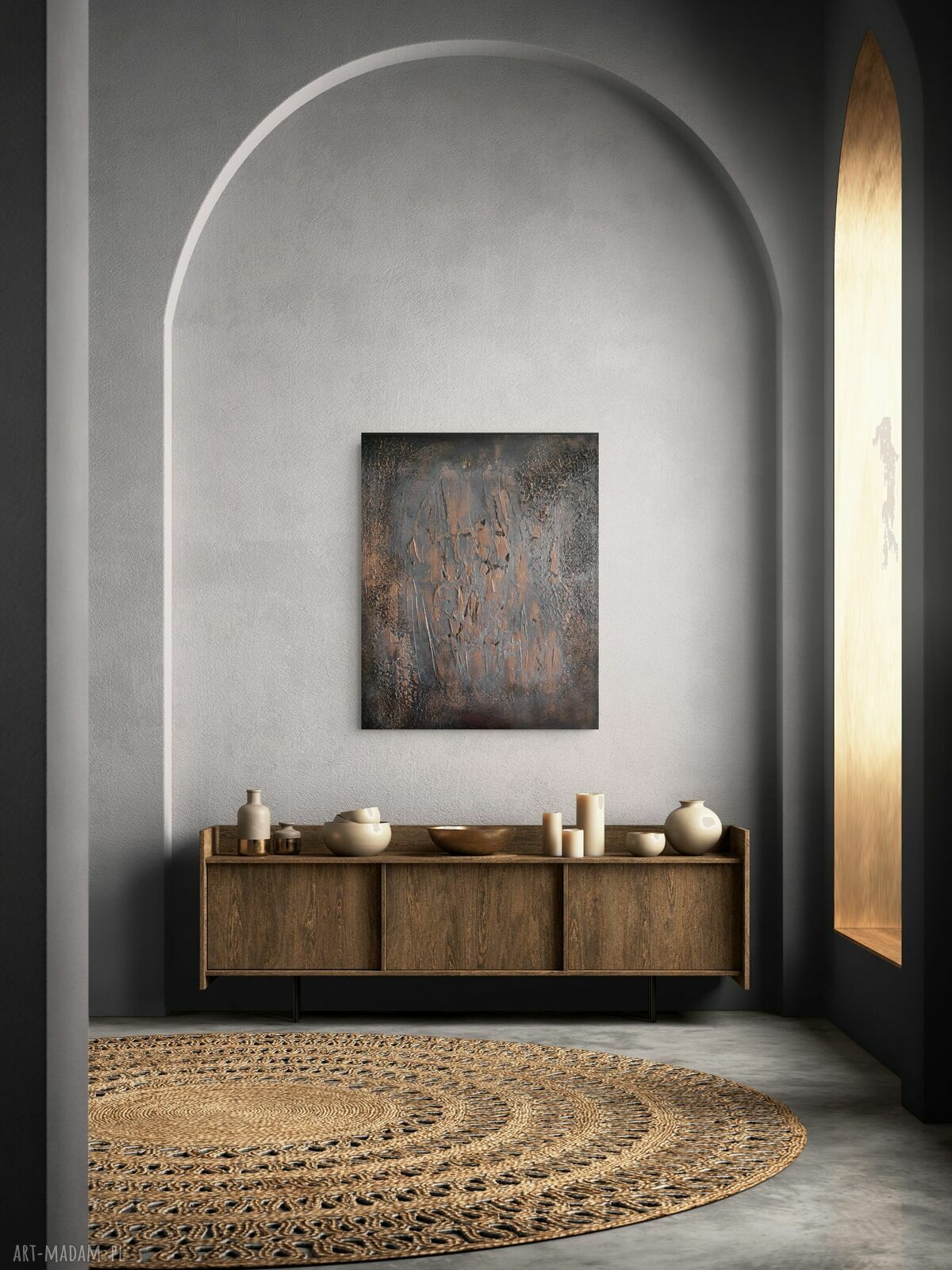 Czarno-miedziany obraz strukturalny 90x80 cm do nowoczesnych wnętrz