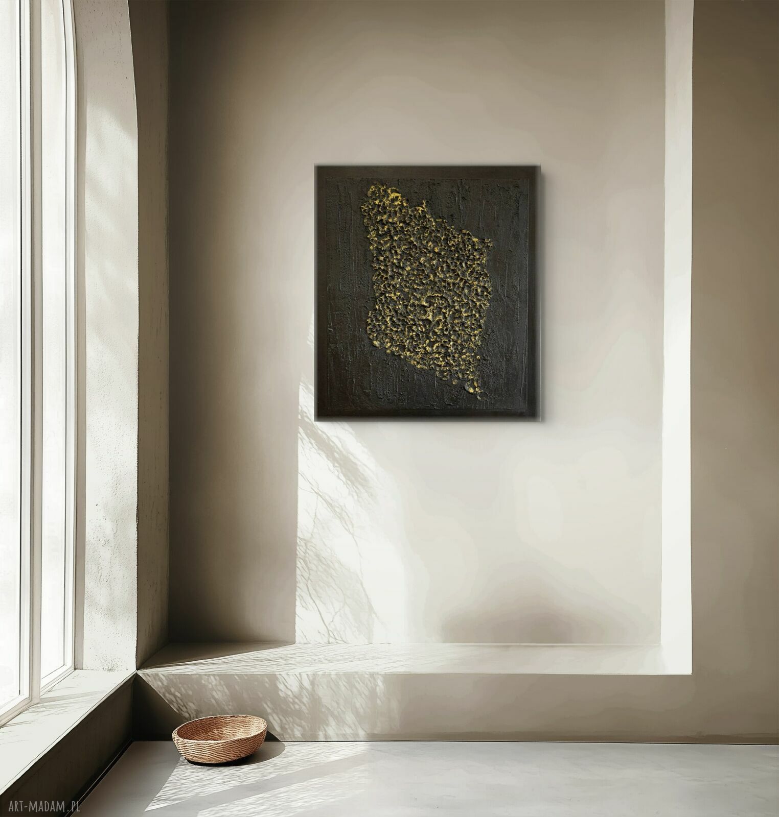 Duży czarno-złoty obraz strukturalny 90x80 cm