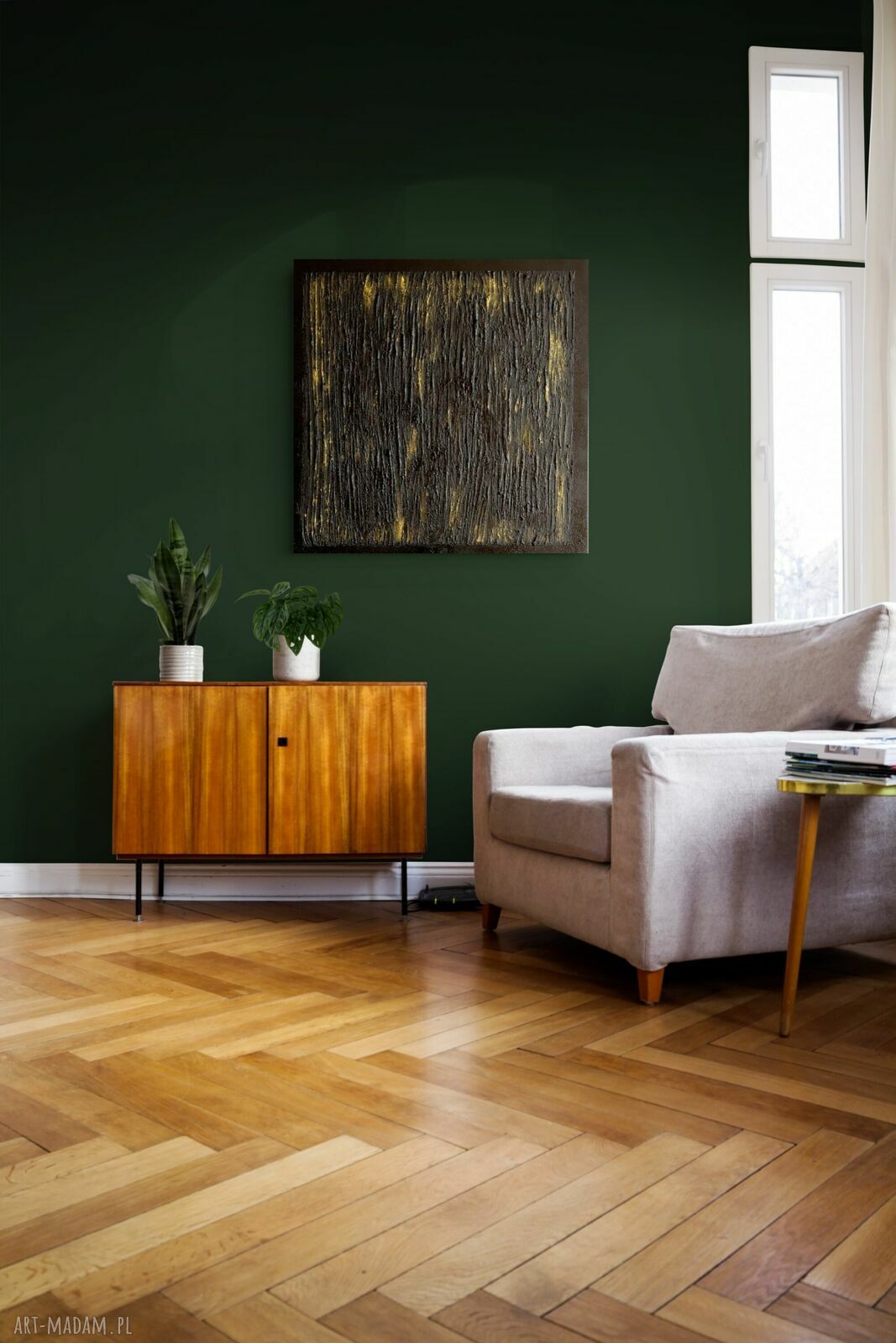 Duży obraz strukturalny 95x95 cm czarno-złoty do nowoczesnego wnętrza