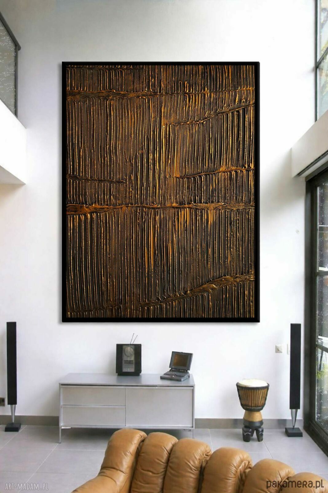 Duży obraz strukturalny metaliczny 10x150 cm na antresolę - złoty model 100326
