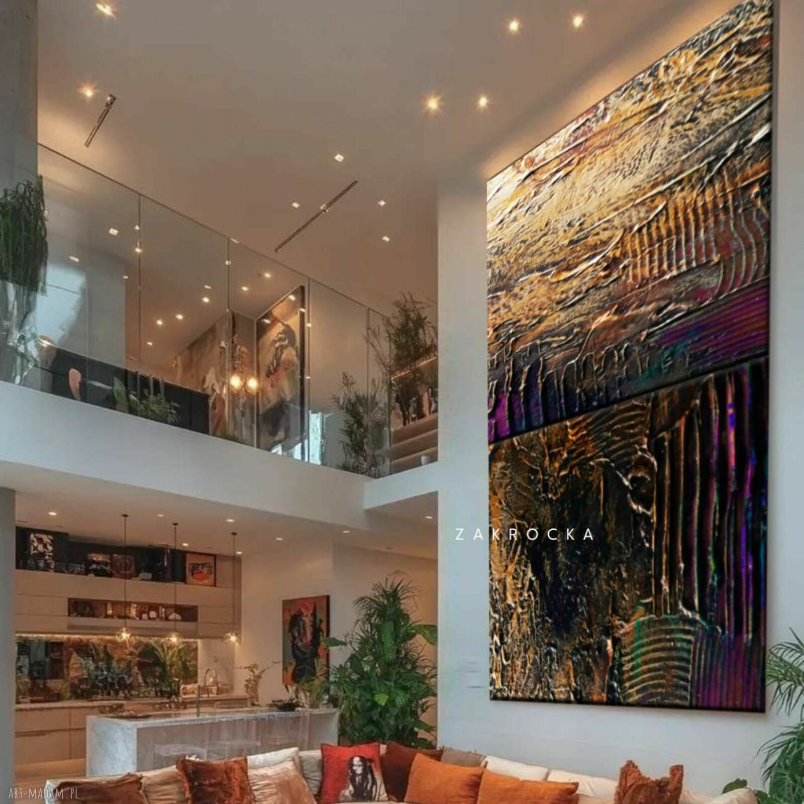 Duży obraz strukturalny metaliczny dyptyk „Śliwka w złocie” 2 szt. 120 x 120 cm