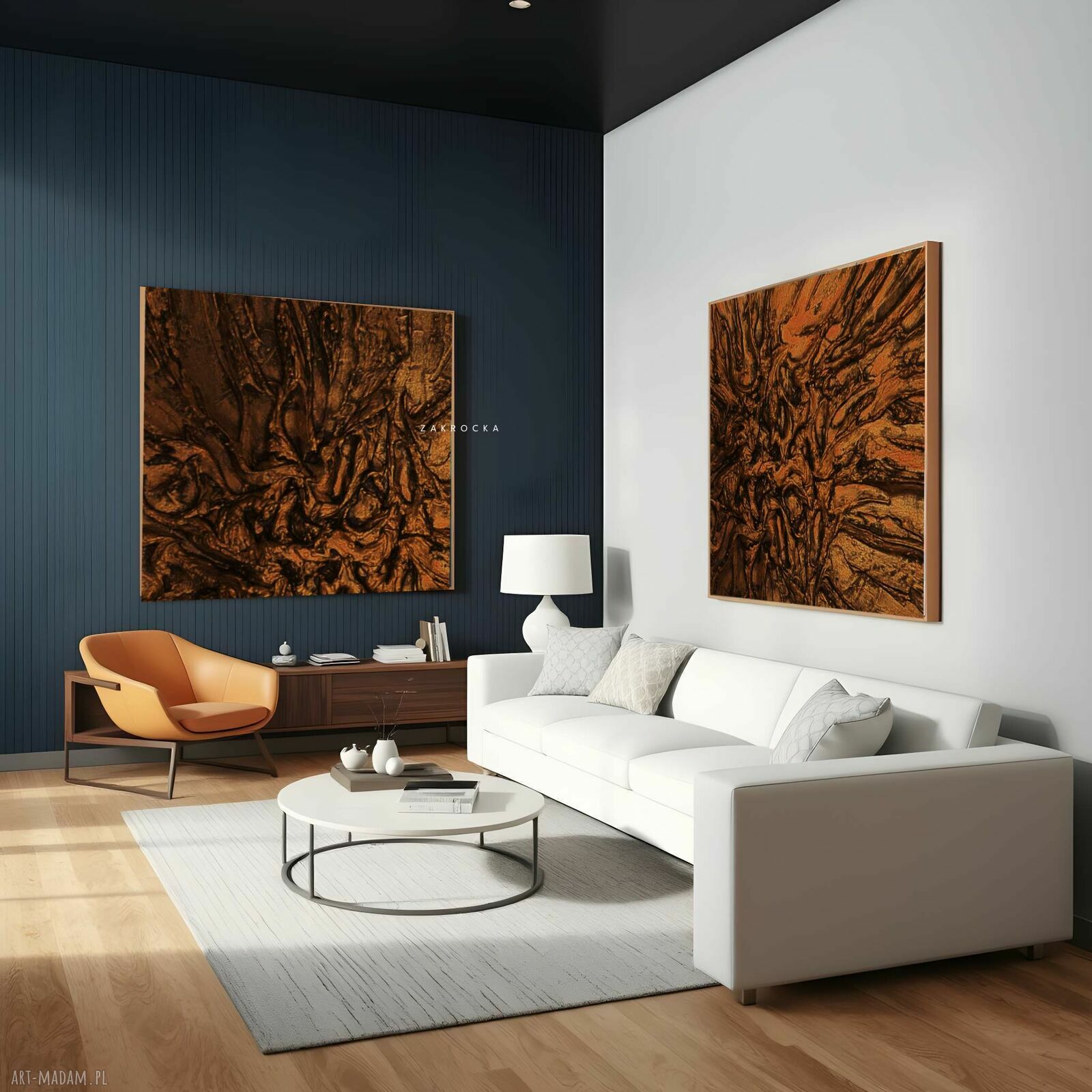 Duży obraz strukturalny dyptyk 2 części 100x100 cm - brązowa abstrakcja