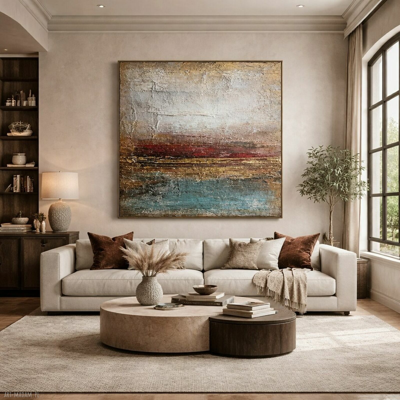 Duży obraz strukturalny ze złotem do salonu - Abstrakcja XXL 150x120 cm