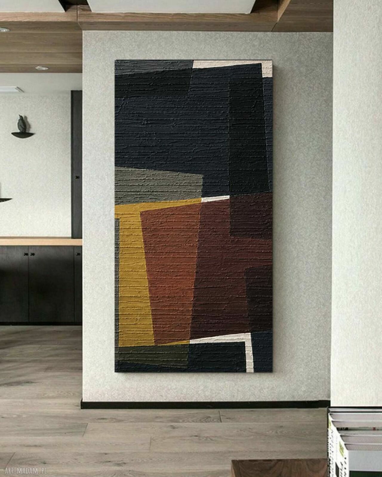 Duży obraz w stonowanych barwach - geometryczna abstrakcja