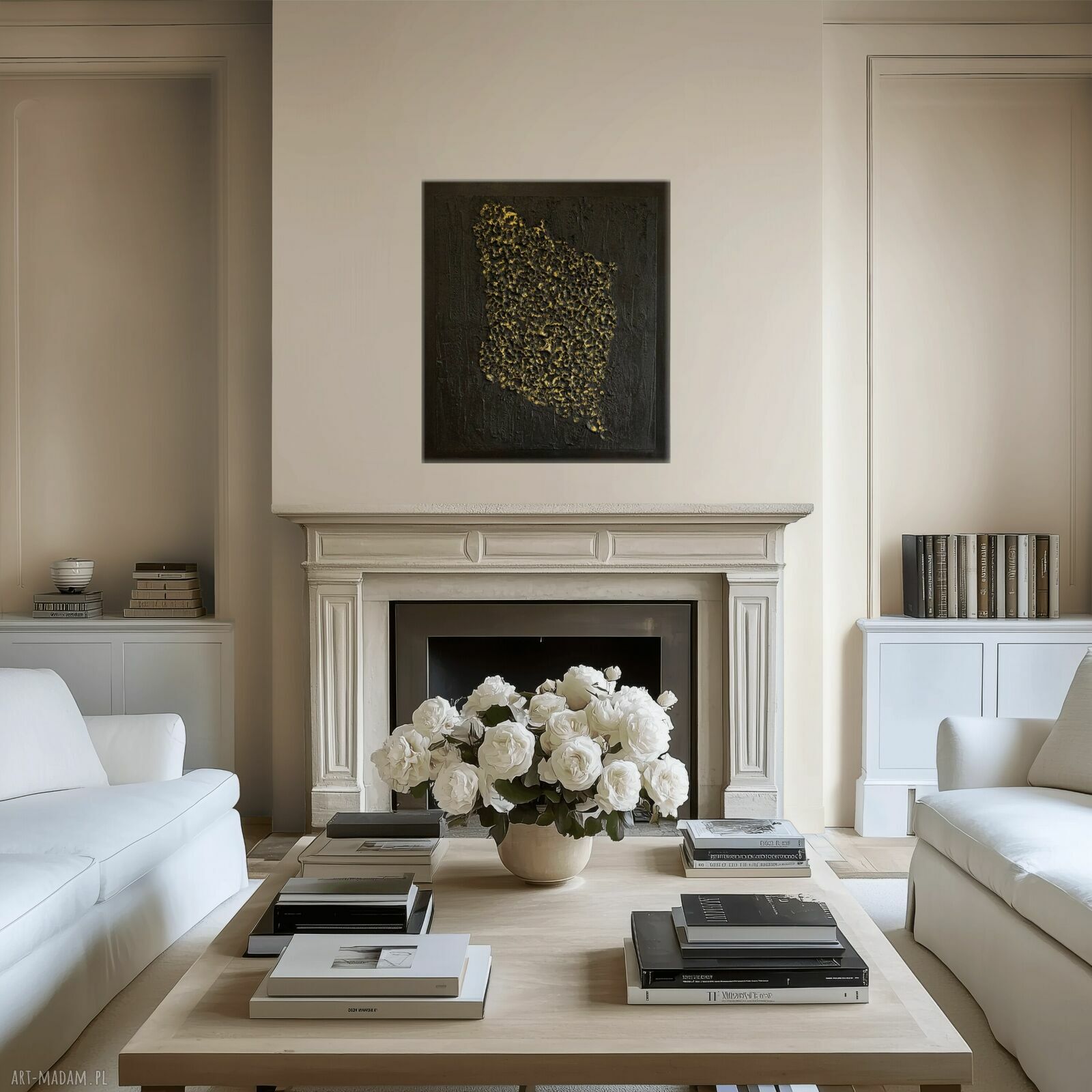 Duży czarno-złoty obraz strukturalny 90x80 cm
